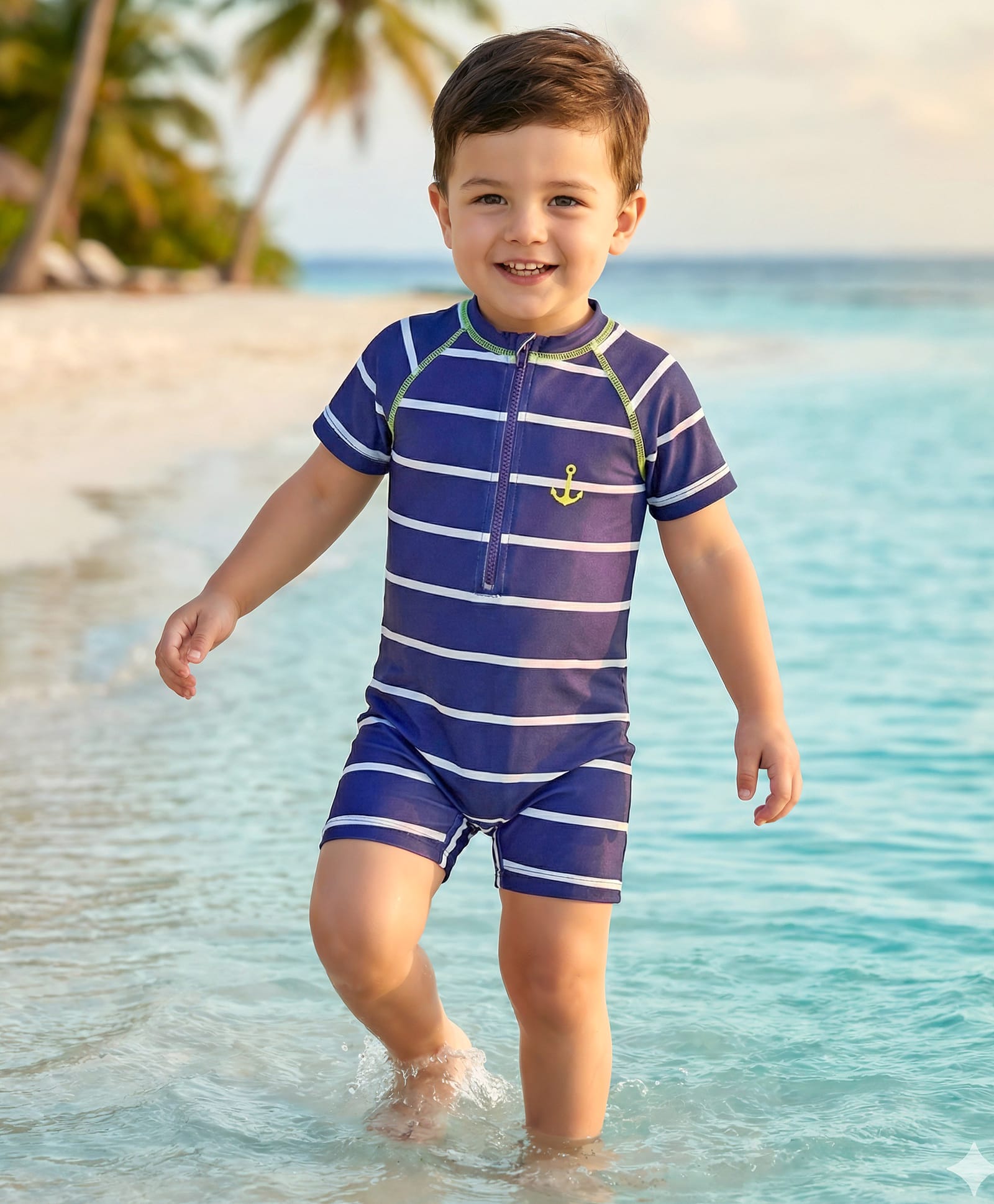 Babyhug Water Repellent Half Raglan Sleeves Legged Swimsuit With Anchor Print - Navy Blue-picture-19