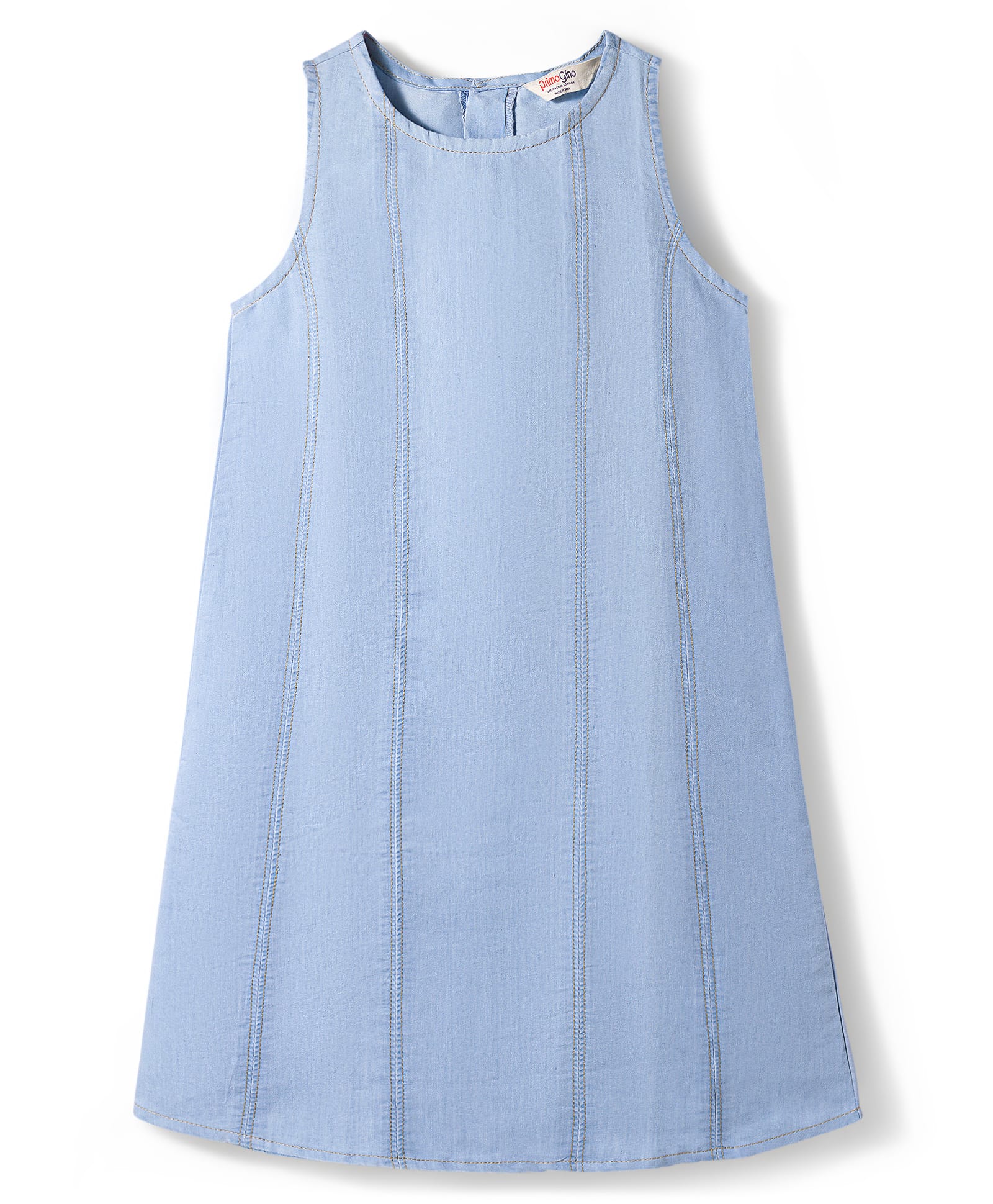 Primo Gino Woven Sleeveless Denim Dress With Panels & Top Stitch Detailing - Light Blue-image-0