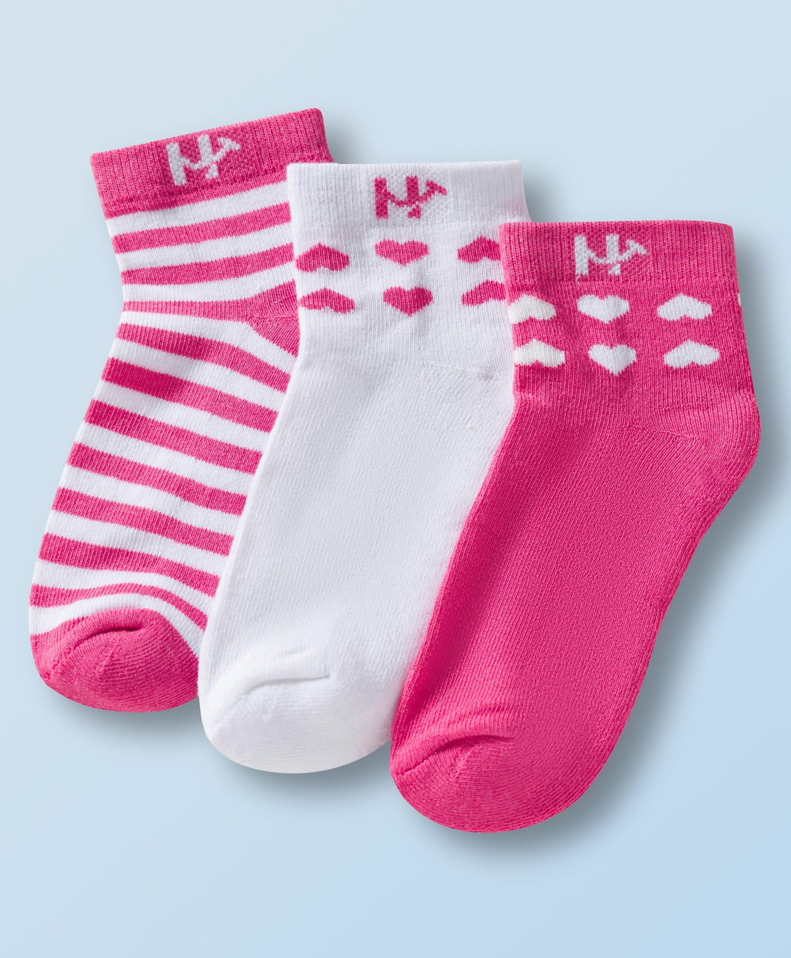 Honeyhap Premium Cotton Bamboo Spandex Ankle Length Socks With Bio Finish Heart Design Pack Of 3 - Fandanco Pink & White-picture-49