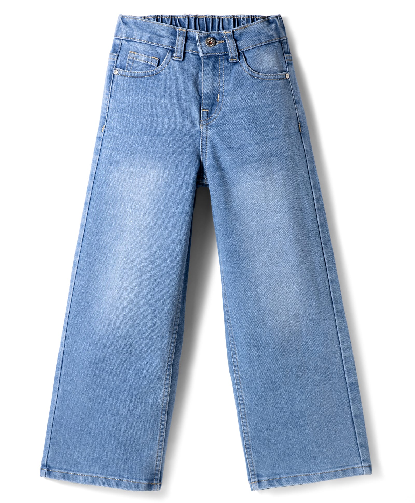 Primo Gino Woven Full Length Wide Leg Jeans with Back Pocket Star Patch - Blue-picture-28