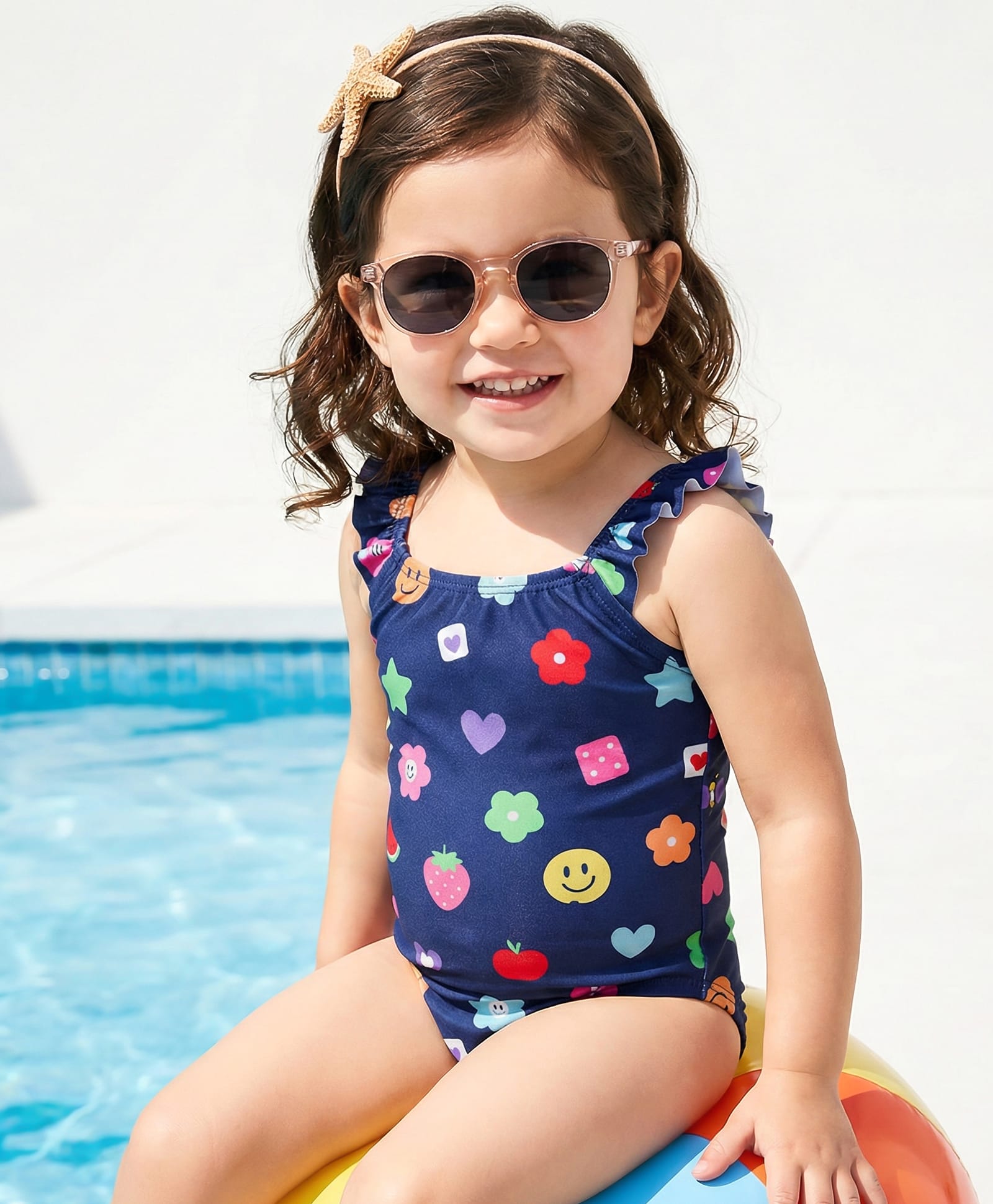 Babyhug Water Repellent Printed V Cut Swimsuit - Navy Blue-image-30