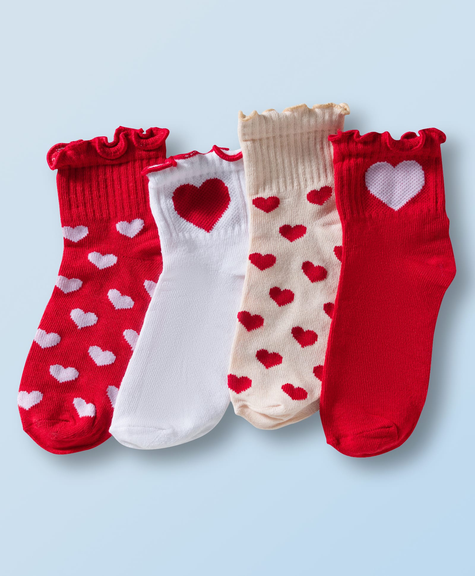 Honeyhap Premium Cotton Bamboo Spandex Ankle Length Socks With Bio Finish Heart Design Pack Of 4 - Red Beige & White-picture-10