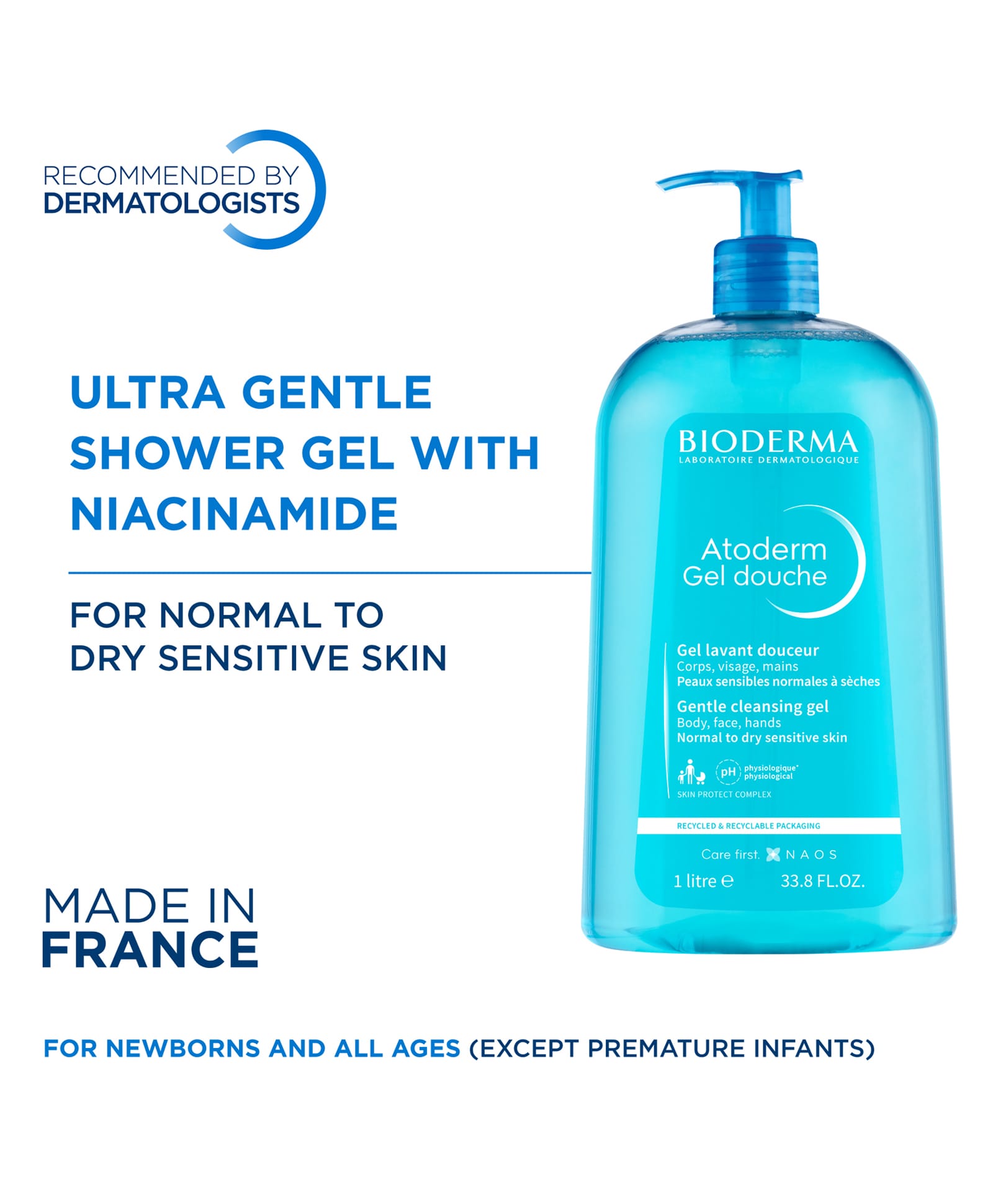 Bioderma Atoderm Gel Douche Ultra Gentle Soap Free Shower Gel with Niacinamide for 24H Hydration - 1 L-image-4