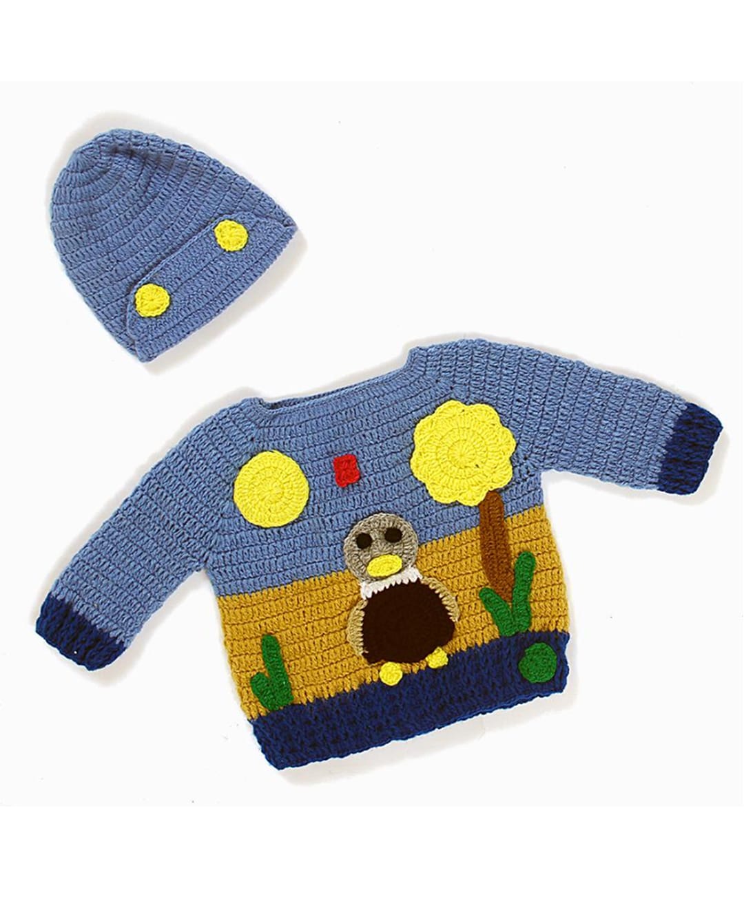 USHA ENTERPRISES Wool Woven Full Sleeves Duck Designed Sweater With Cap - Blue - Circumference 34-38 Cms-picture-18
