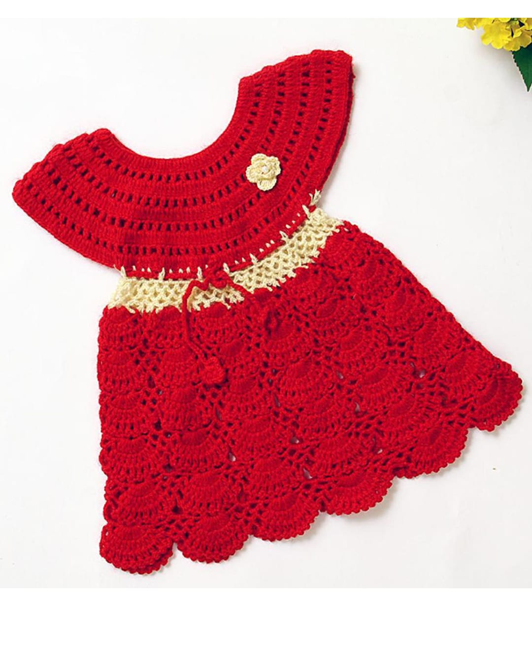 USHA ENTERPRISES Woollen Woven Half Sleeves Floral Applique Detailed Dress - Red-picture-11