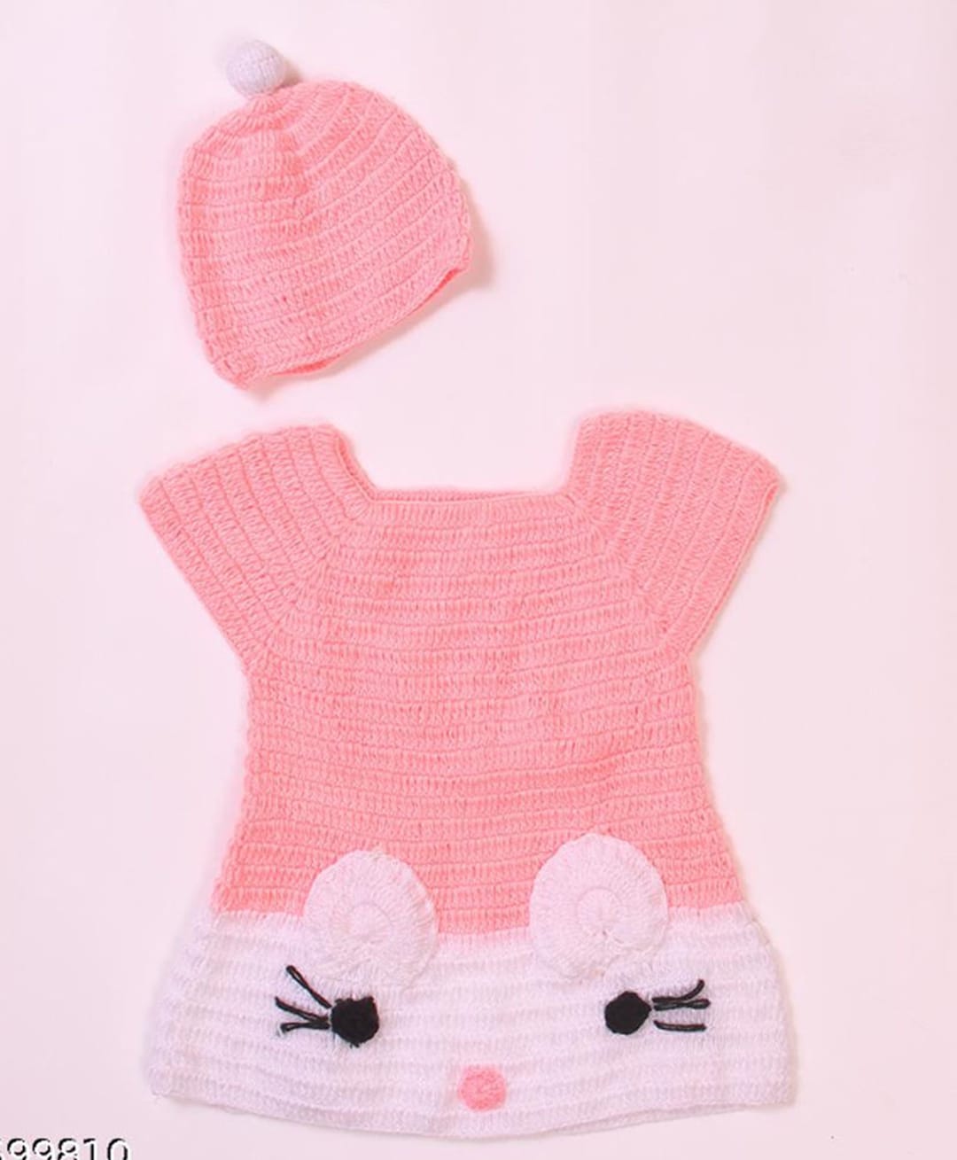 USHA ENTERPRISES Woollen Woven Sleeveless Kitten Designed Dress With Cap - Pink-picture-21