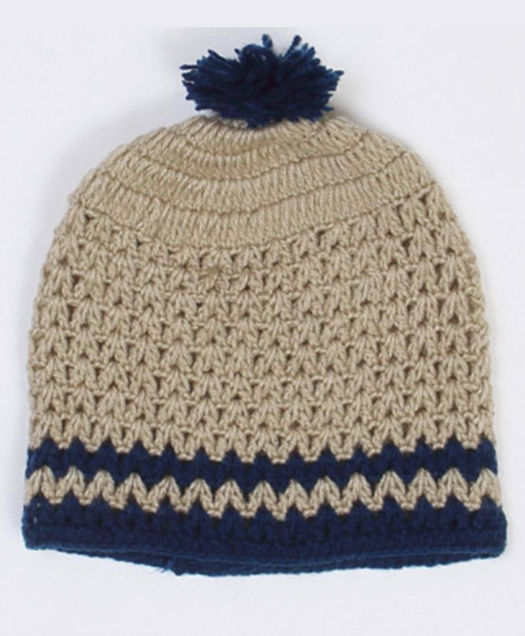 USHA ENTERPRISES Wool Woven Colour Blocked Pom Pom Detailed Beanie Cap - Blue - Circumference 34-38 Cms-picture-39