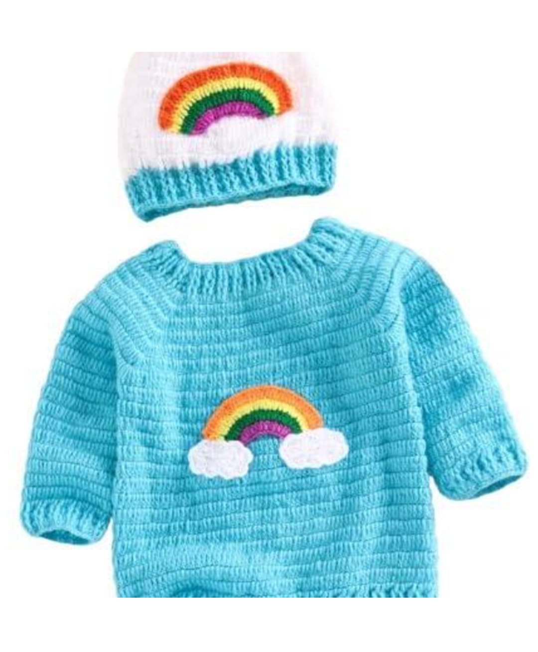 USHA ENTERPRISES Woollen Woven Full Sleeves Rainbow Designed Crochet Sweater With Cap - Blue - Circumference 34 - 38 Cm-picture-22