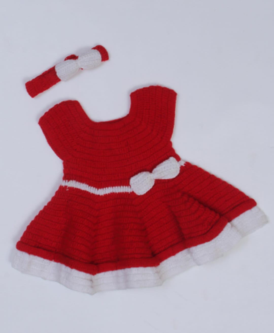 USHA ENTERPRISES Wool Woven Half Sleeves Bow Applique Detailed Dress With Headband - Red-picture-18