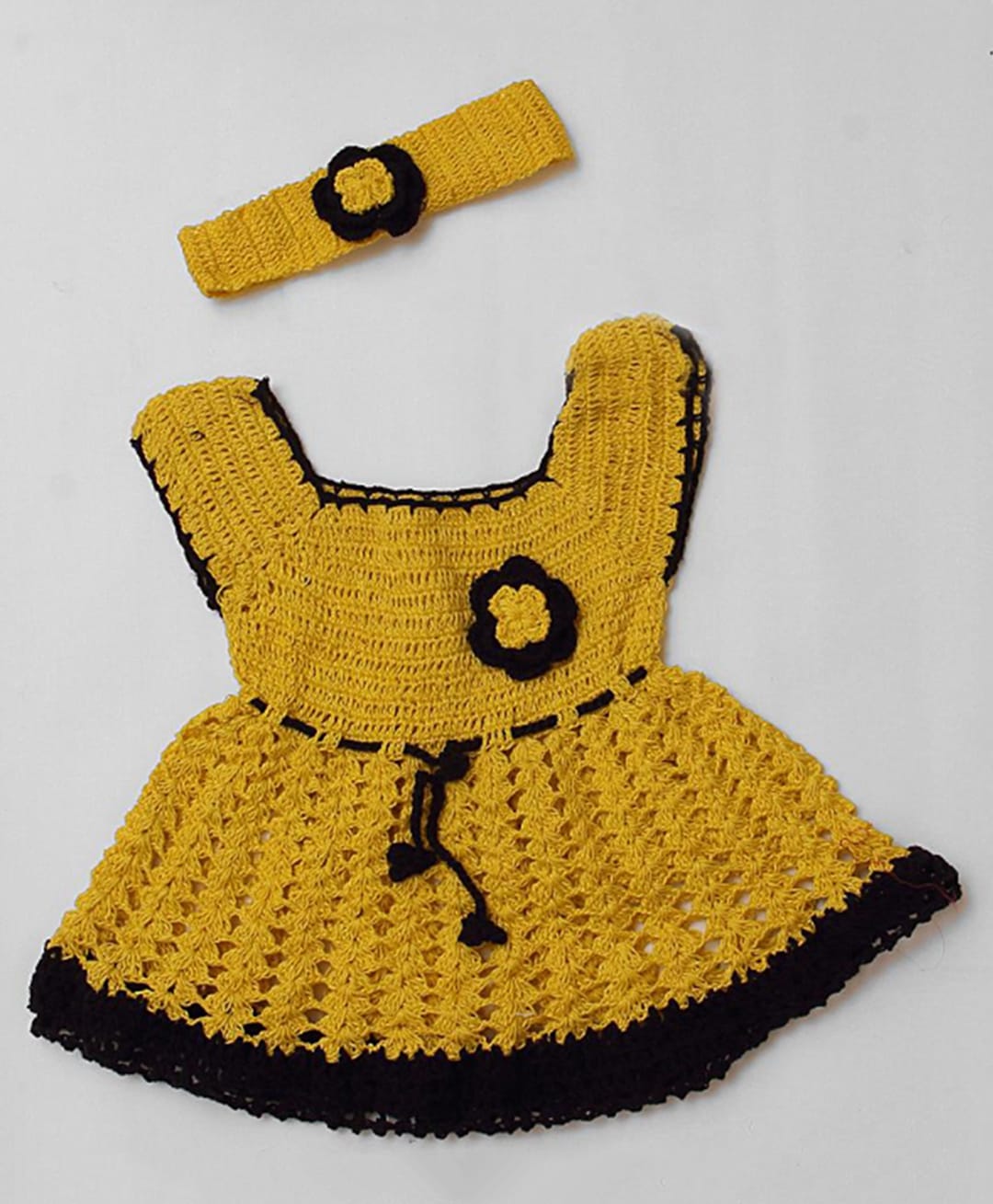 USHA ENTERPRISES Wool Woven Sleeveless Floral Applique Detailed Dress With Headband - Yellow-image-5