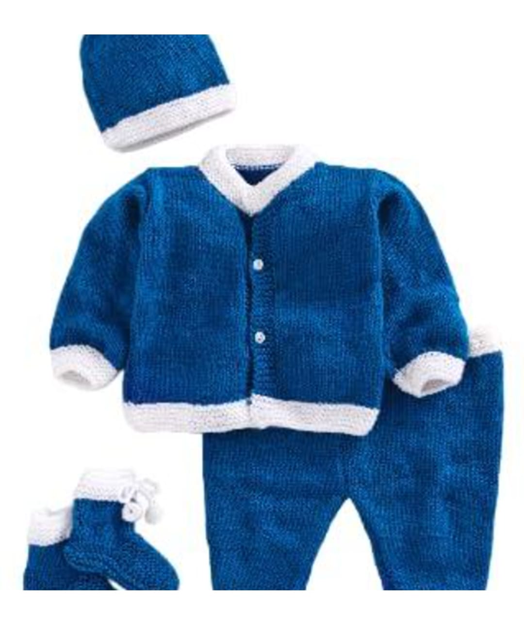 USHA ENTERPRISES Woollen Woven Full Sleeves Solid Sweater With Pants Cap & Booties - Blue-picture-19