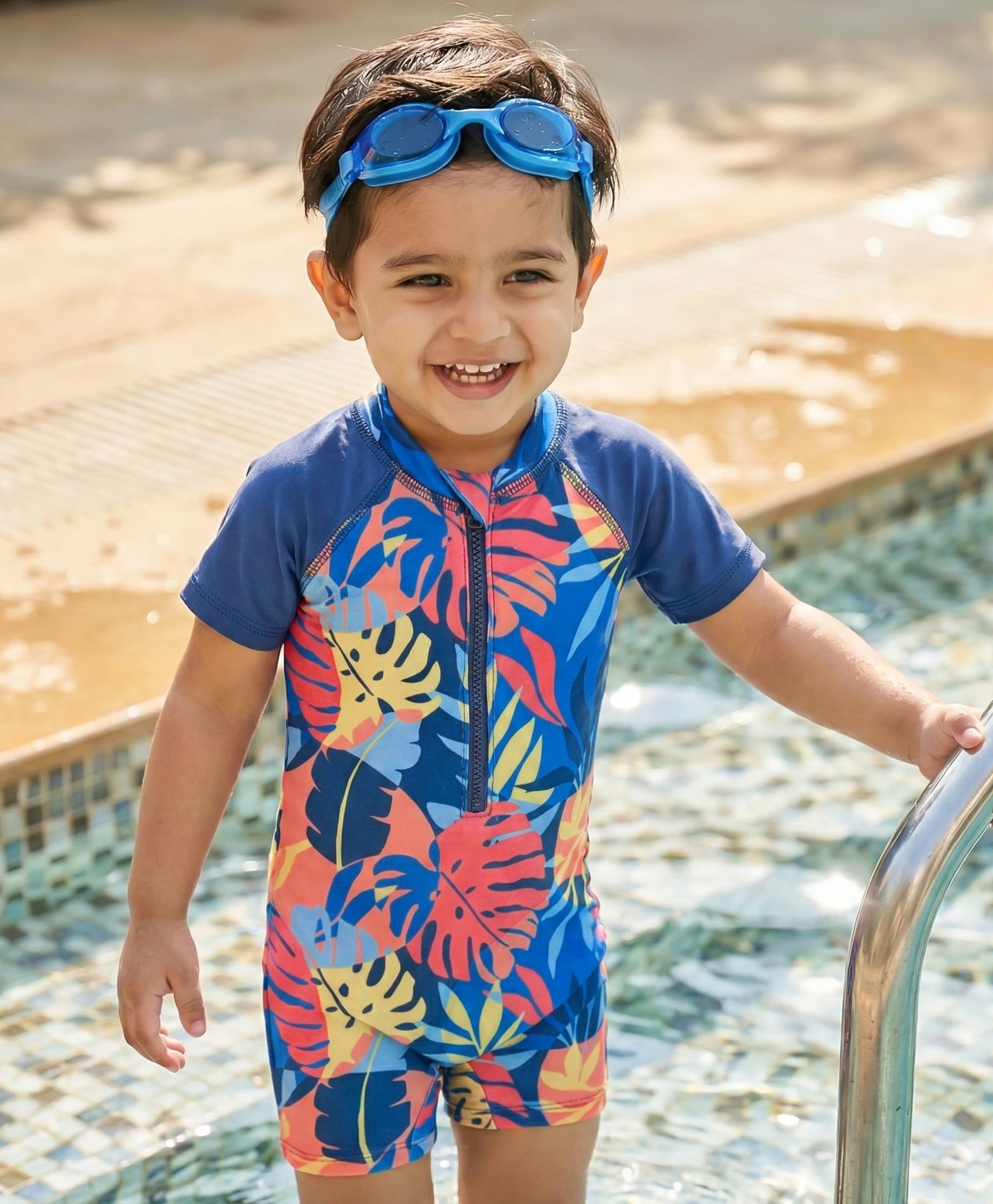 Babyhug Half Raglan Sleeves Tropical Theme Printed Legged Swimsuit - Multicolour-picture-11