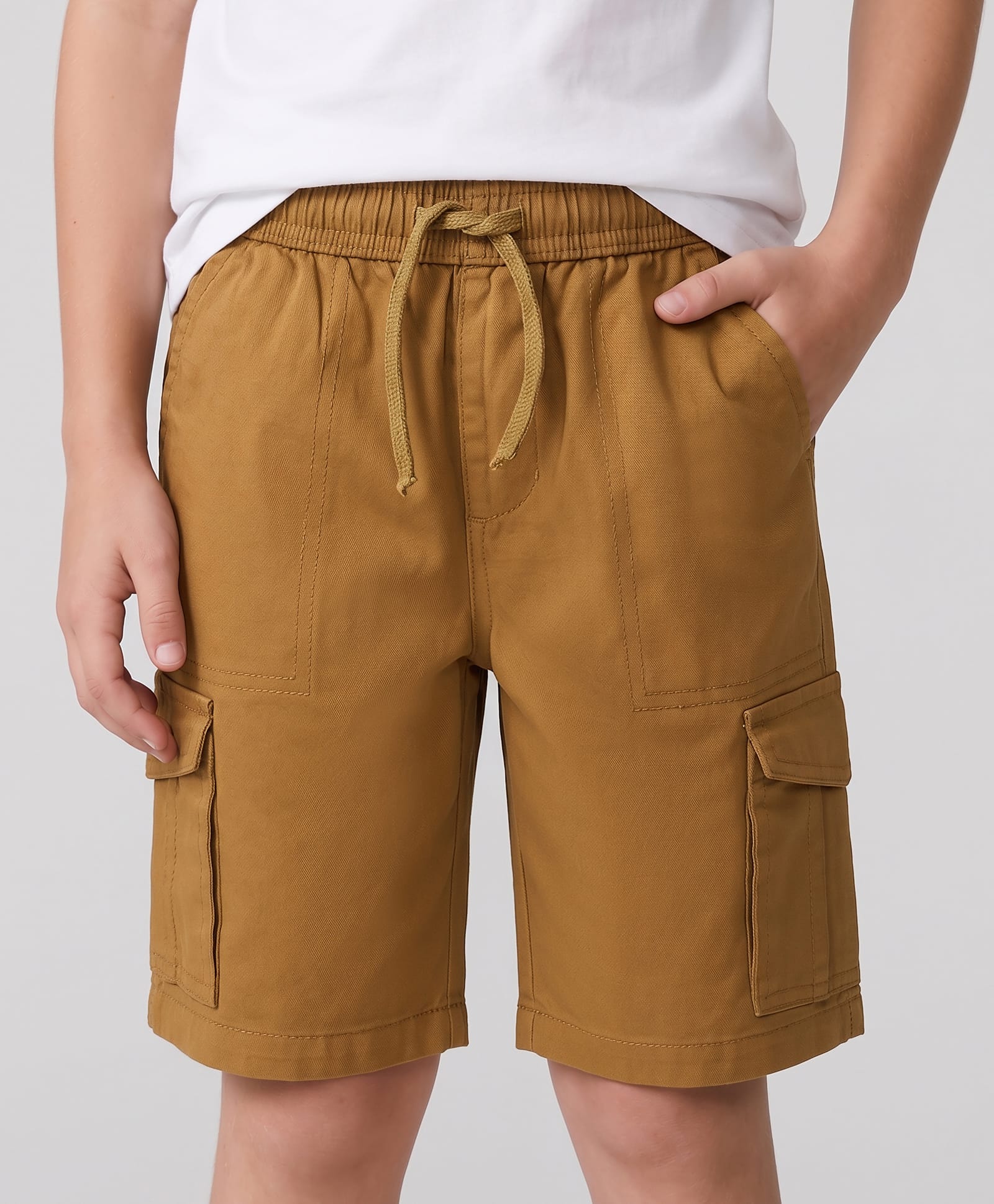 Primo Gino Cotton Elastane Knit Knee Length Solid Colour Shorts with Cargo Pockets - Brown-picture-23