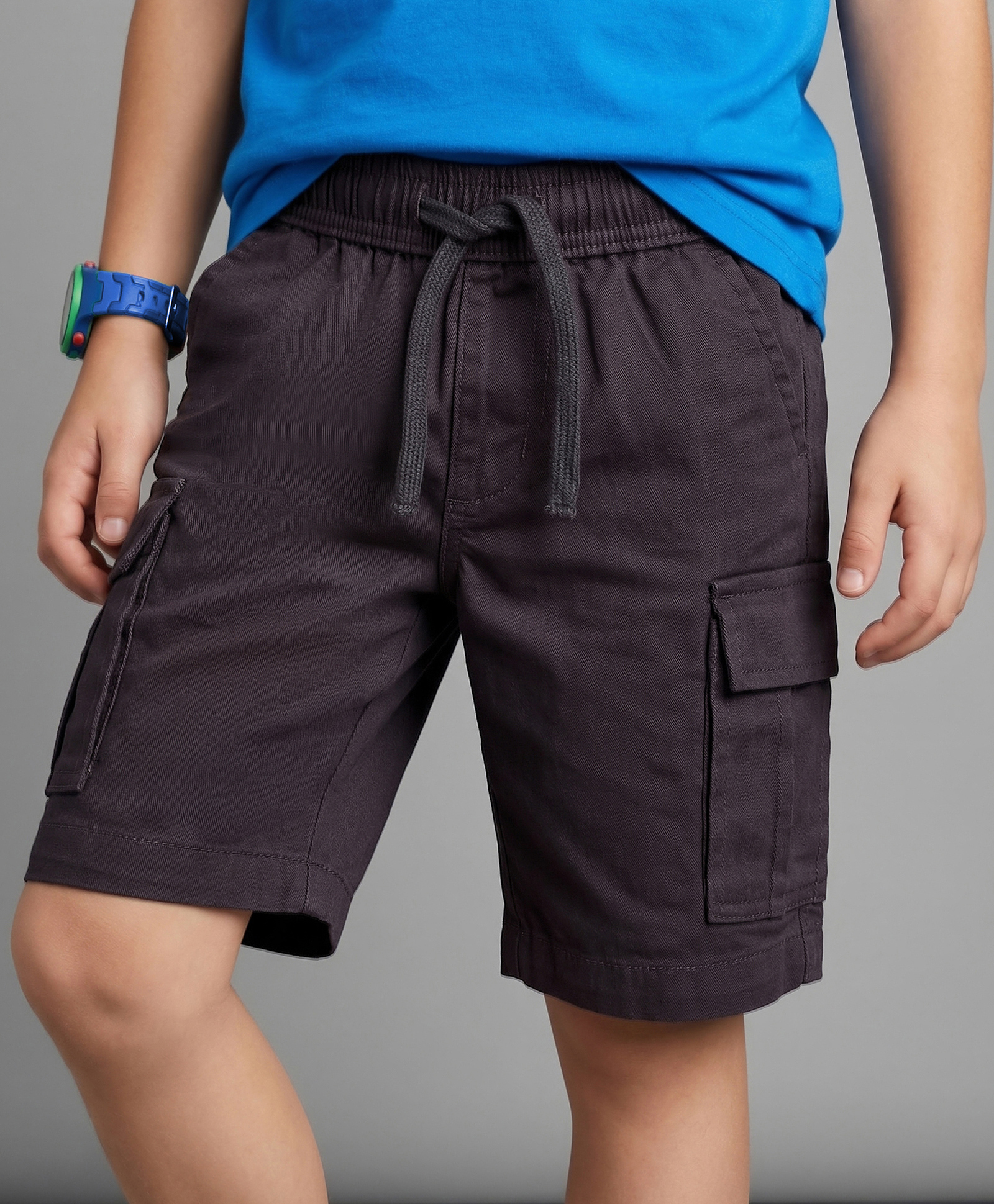 Primo Gino Twill Lycra Woven Solid Cargo Shorts - Charcoal Grey-picture-26