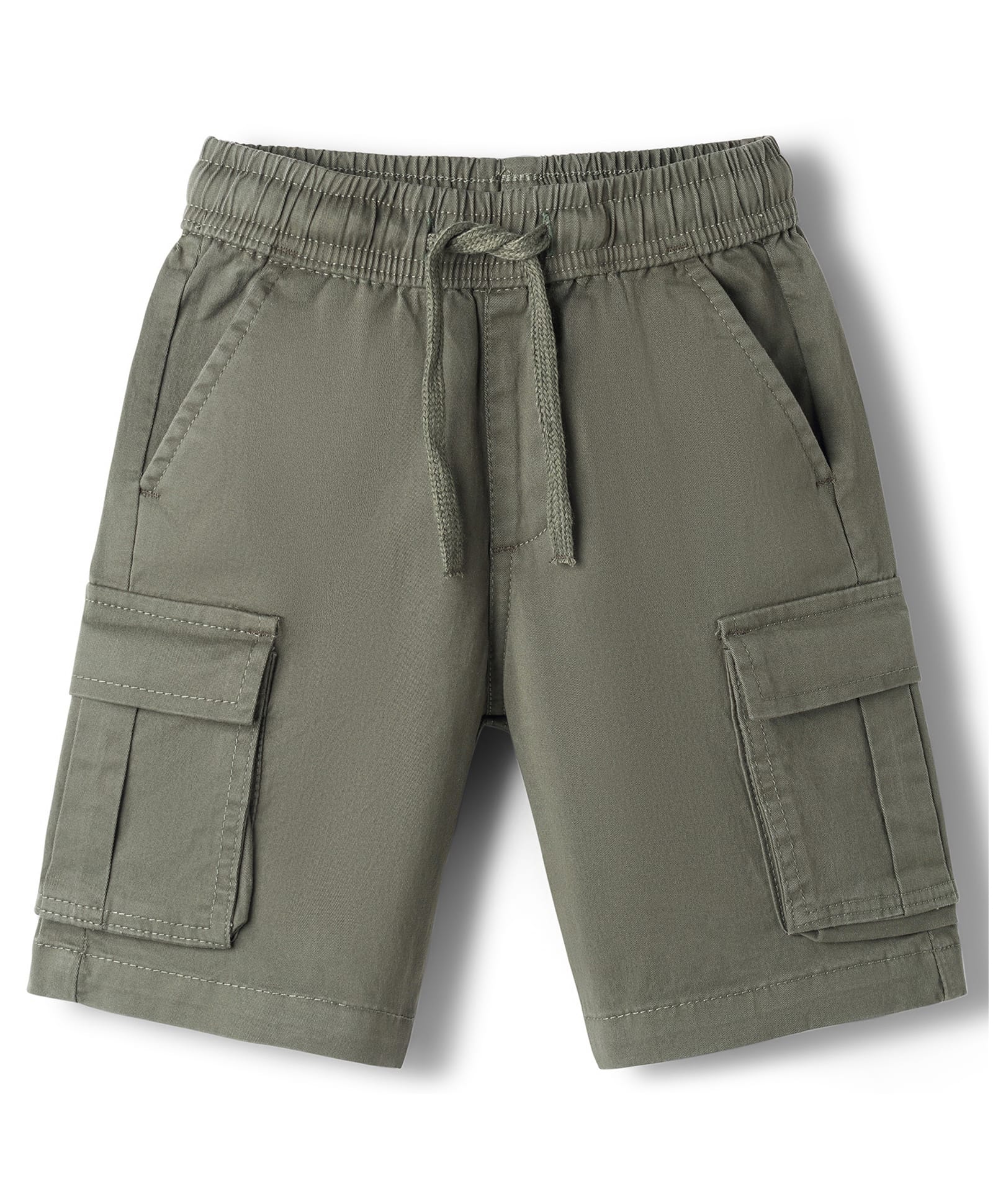 Primo Gino Twill Lycra Woven Solid Cargo Shorts - Olive Green-image-3