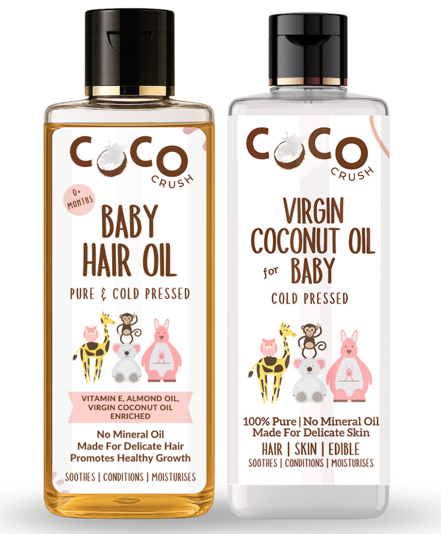 Coco Crush Baby Hair Oil and Virgin Coconut Baby Massage Oil, Pure Cold Pressed Natural - (2x100ml) 200 ml-image-37