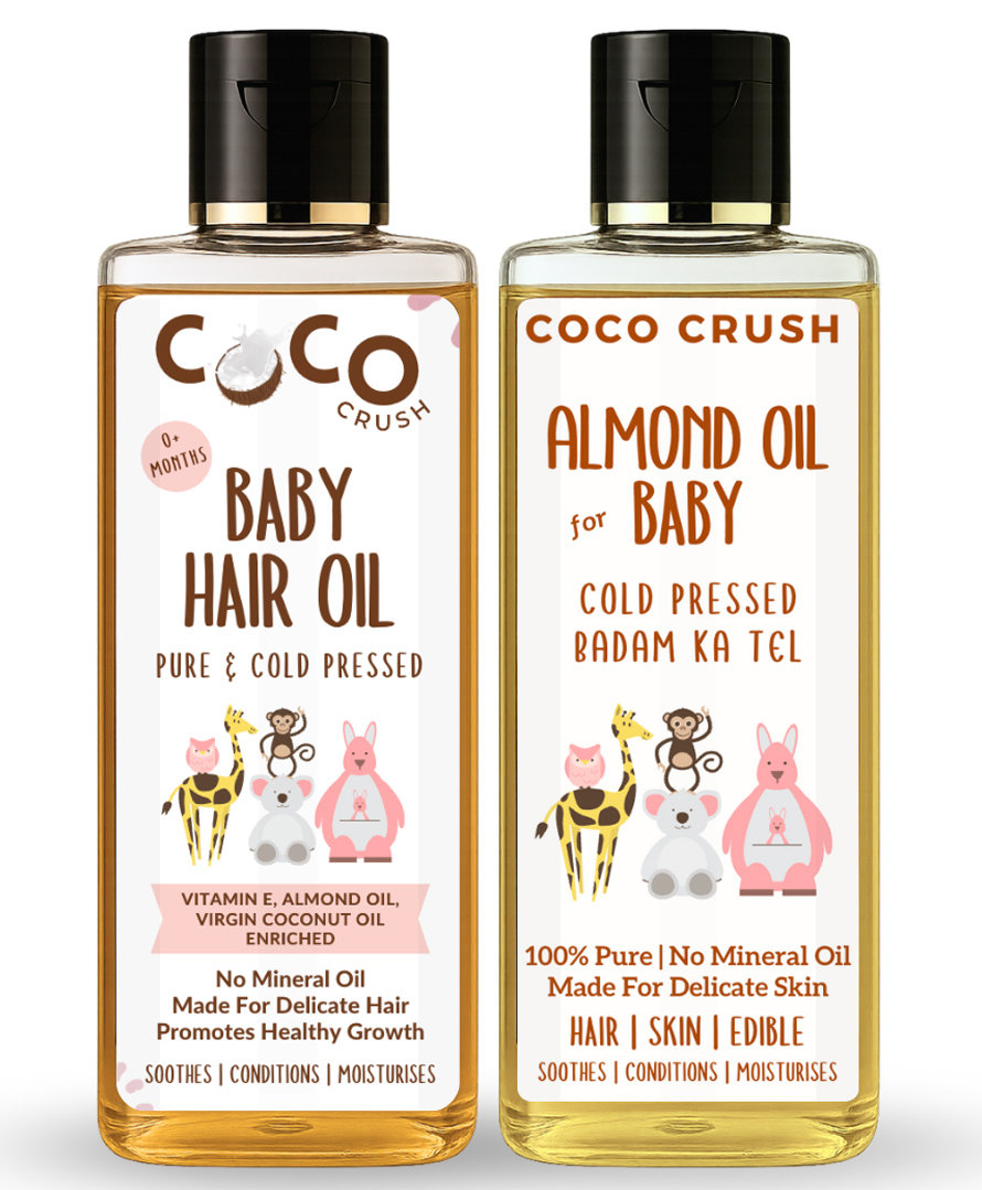 Coco Crush Pure Baby Hair Oil and Cold Pressed Almond Massage Oil | Natural and Gentle Care - (2x100ml) 200 ml-image-29