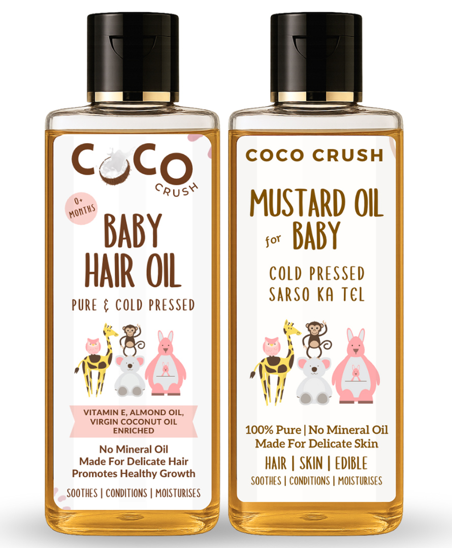 Coco Crush Natural Baby Hair Oil and Cold Pressed Mustard Massage Oil, 100% Cold Pressed - (2x200ml) 400 ml-image-40