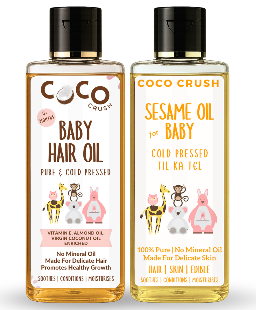 Coco Crush Natural Baby Hair Oil and White Sesame Massage Oil, 100% Natural - (2x100ml) 200 ml-image-46