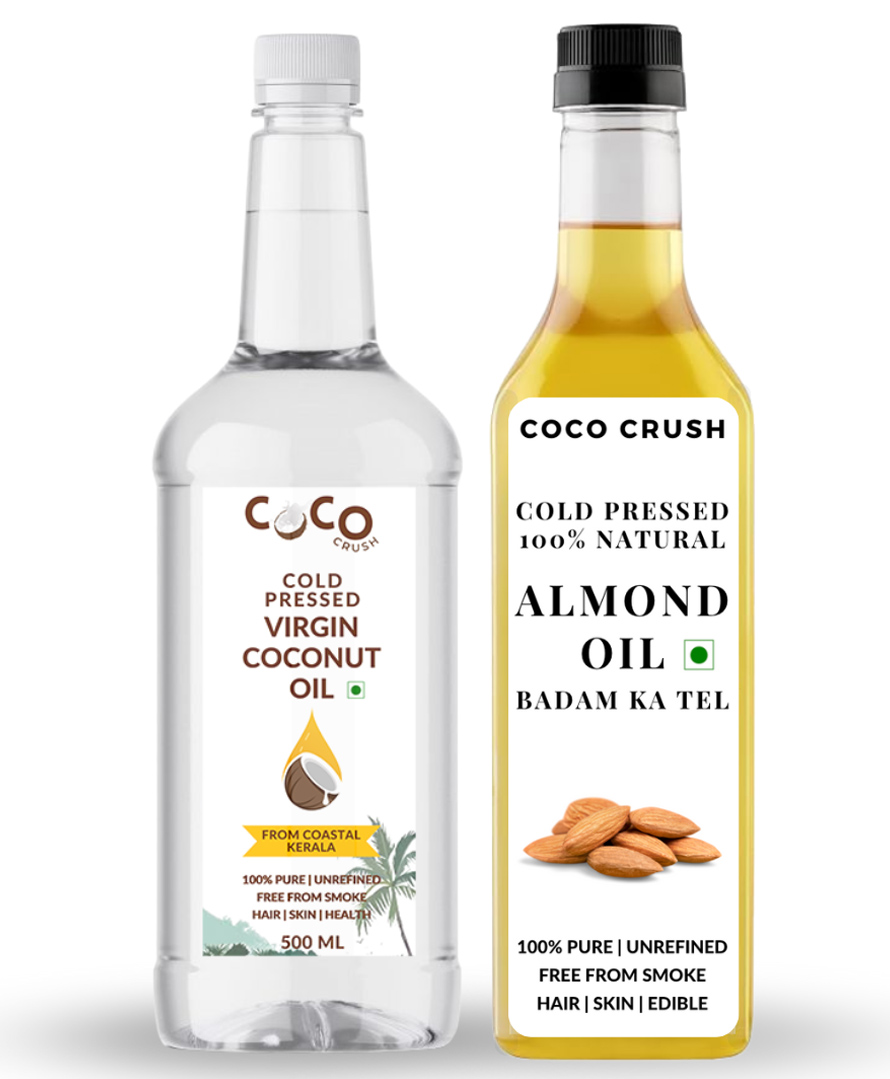 Coco Crush Combo of Cold Pressed Almond Oil and Virgin Coconut Oil, 100% Natural - (2x500ml) 1000 ml-image-19