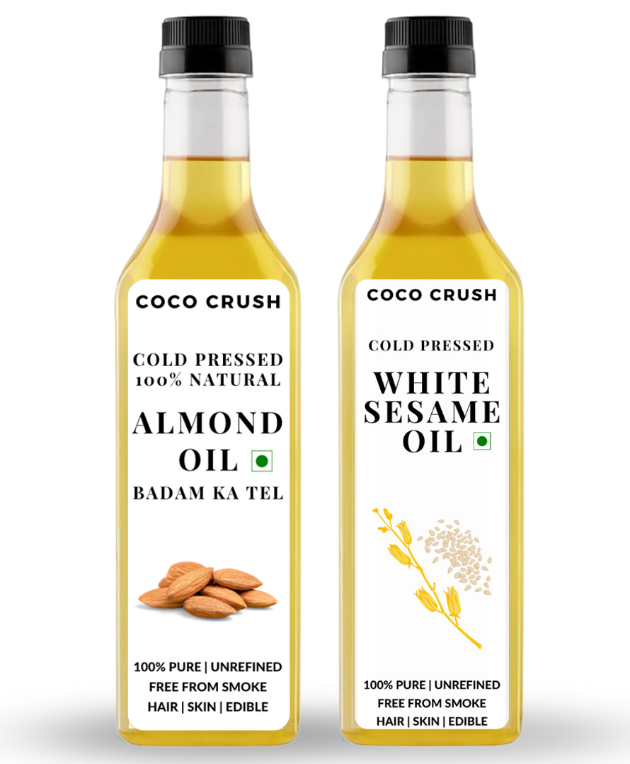 Coco Crush Combo of Cold Pressed Almond Oil and White Sesame Oil, 100% Natural - (2x500ml) 1000 ml-image-48