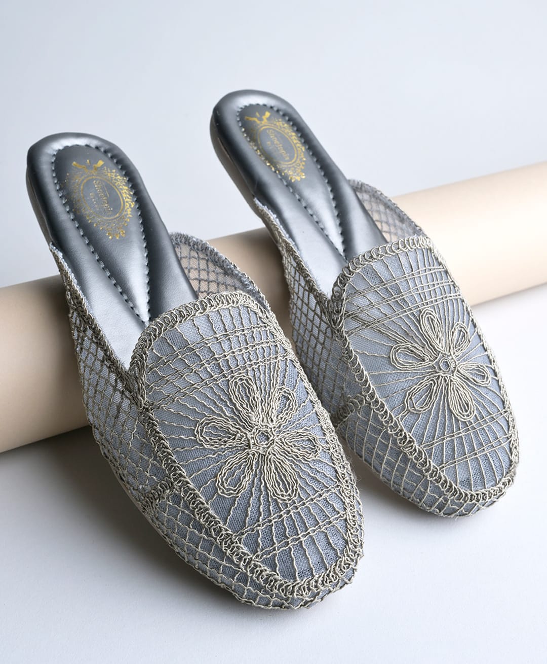 Shoetopia Floral Embroidered Mule Slip On Flats - Green-image-6