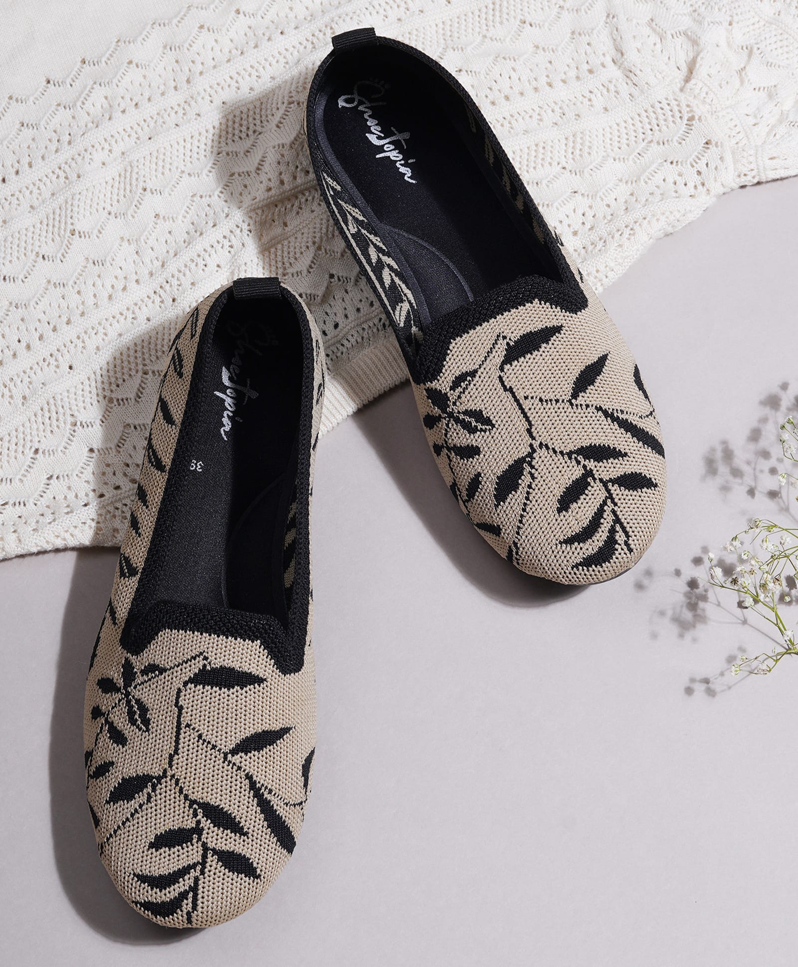 Shoetopia Leaves Designed Slip On Ballerinas - Beige-picture-14