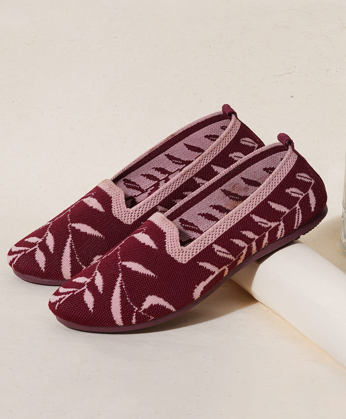 Shoetopia Leaves Designed Slip On Ballerinas - Red-picture-13