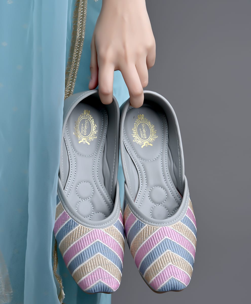 Shoetopia Multi Colour Striped Slip On Ballerinas - Grey-picture-22