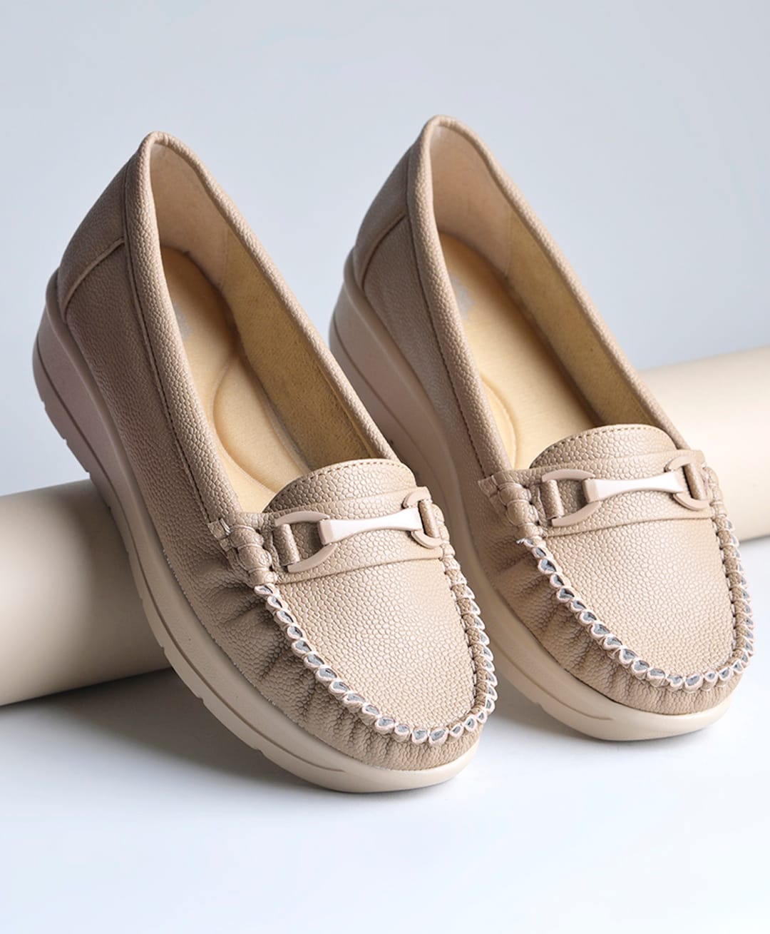 Shoetopia Metal Applique Detailed Loafers - Tan-image-24