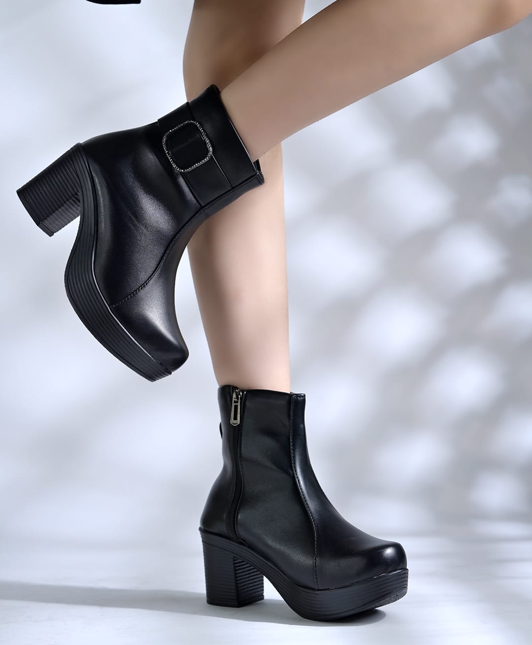 Shoetopia Buckle Detailed Platform Heels - Black-image-41