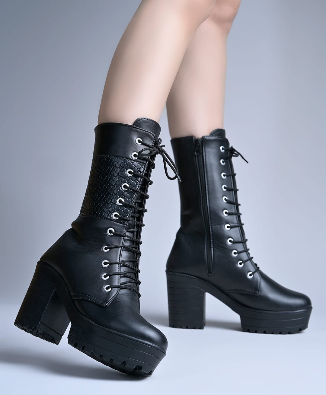 Shoetopia Abstract Designed Zipper Heels Boots - Black-picture-30