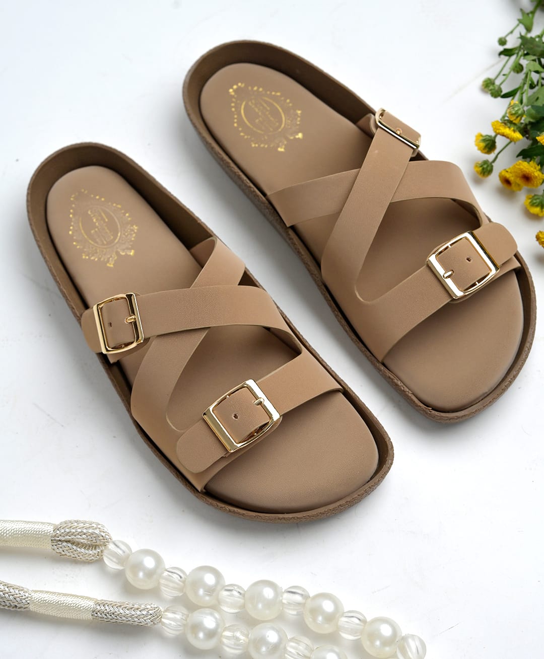 Shoetopia Buckle Detailed Sandals - Beige-image-34