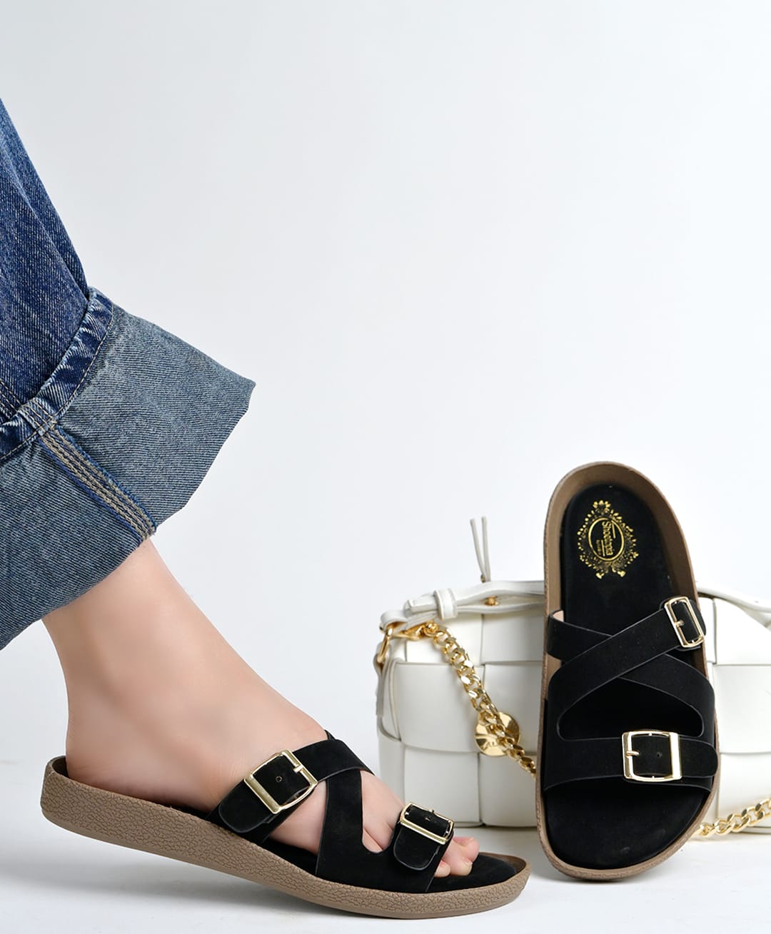 Shoetopia Buckle Detailed Sandals - Black-image-46