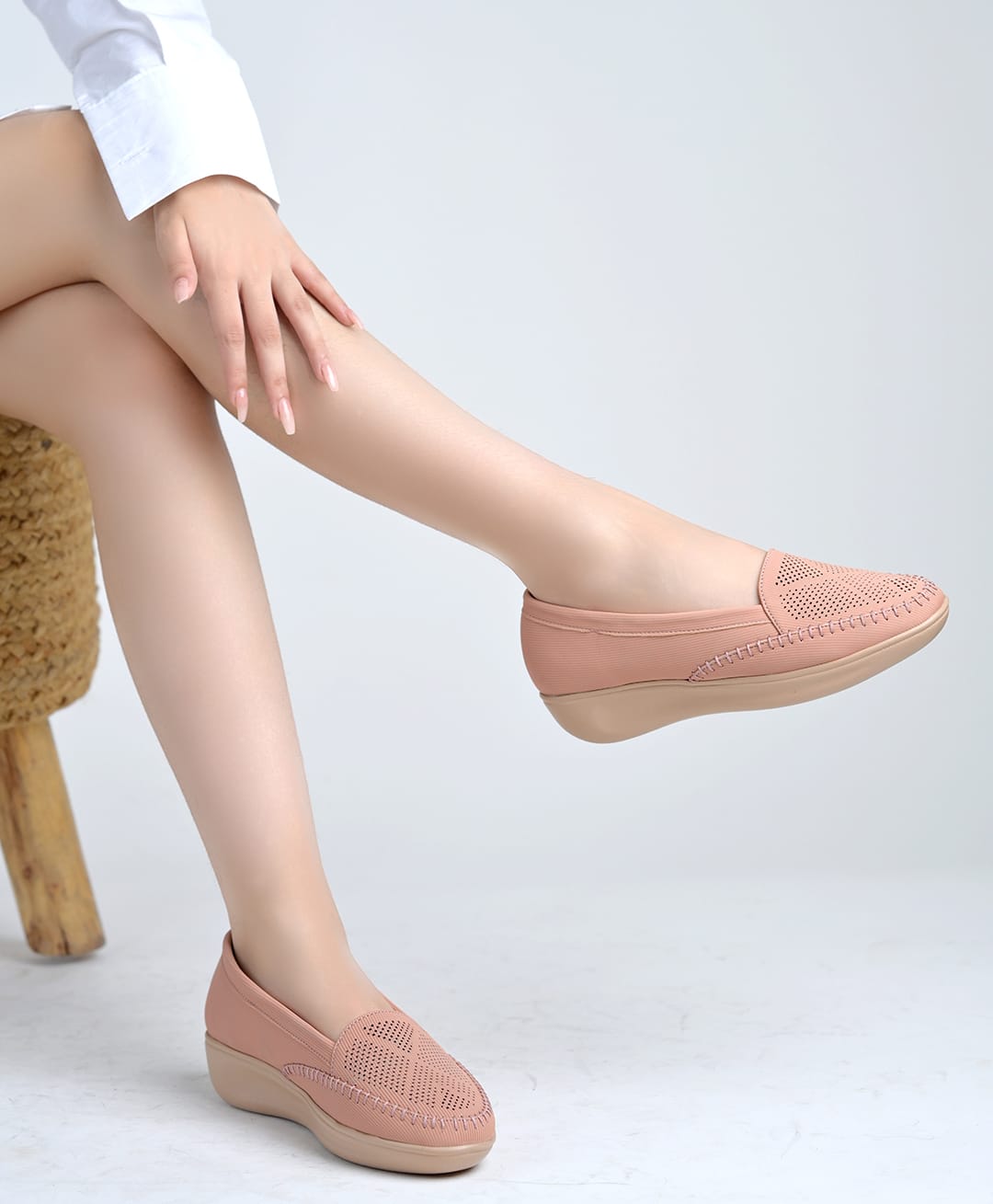 Shoetopia Textured Colour Blocked Slip On Loafers - Peach-image-47
