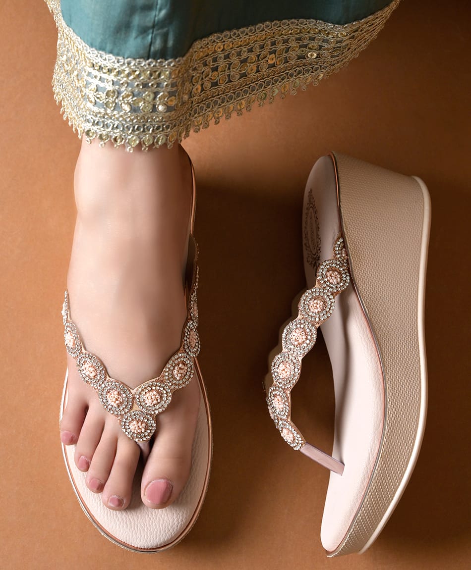 Shoetopia Stone Embellished Platform Sandals - Rose Gold-picture-15