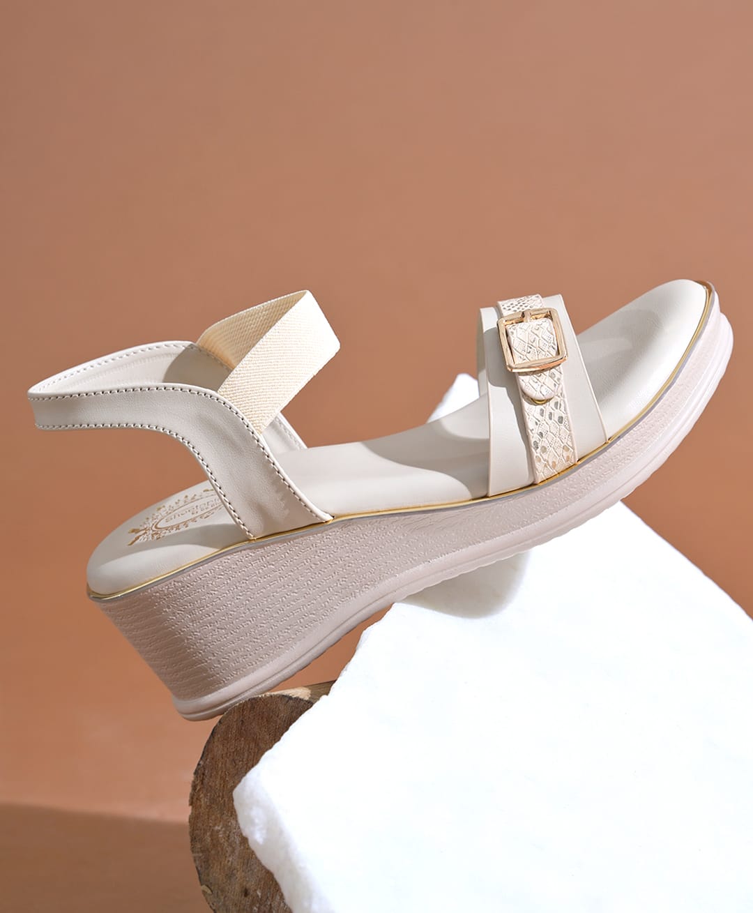 Shoetopia Buckle Detailed Slingback Sandals - Cream-picture-16