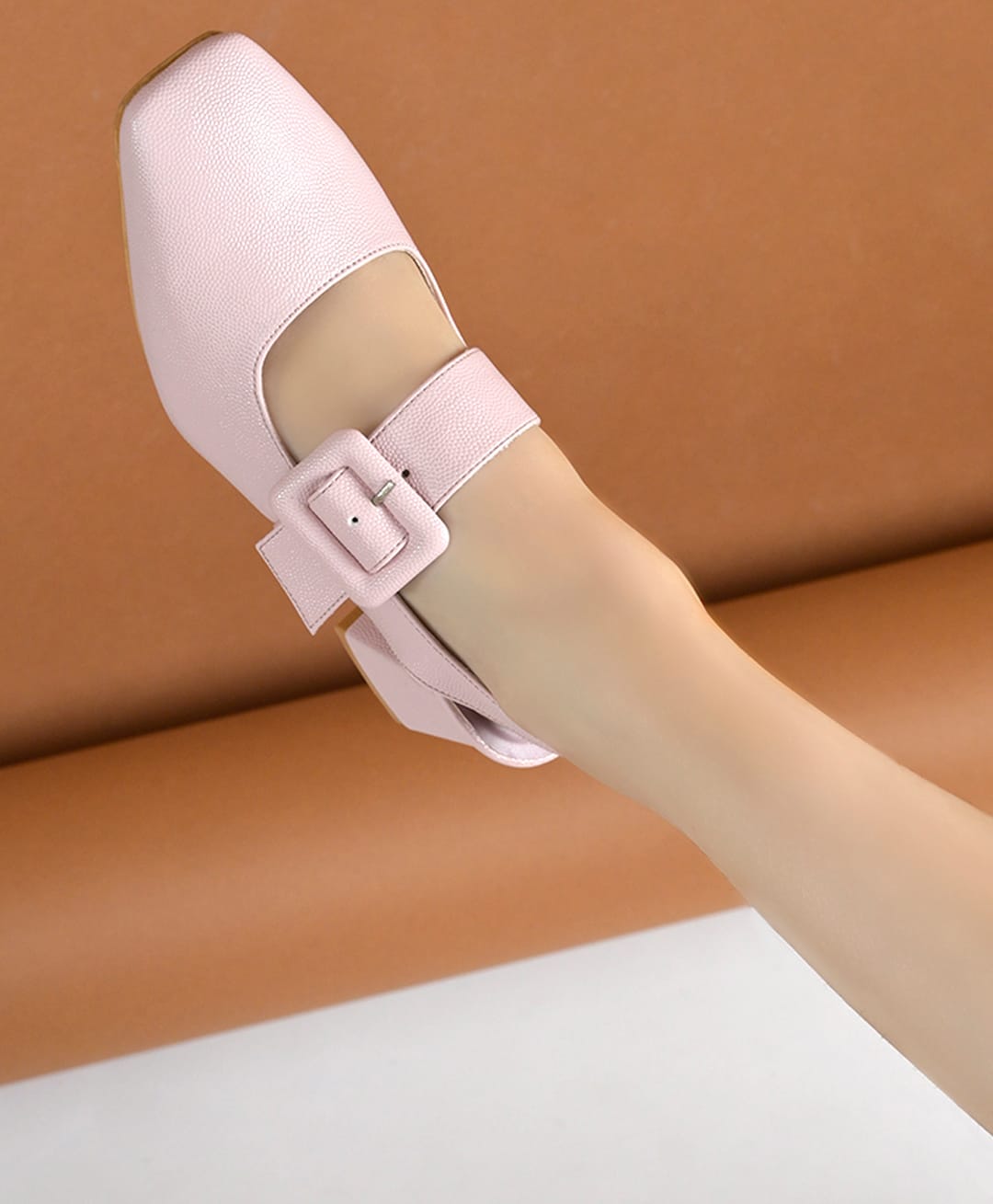 Shoetopia Buckle Detailed Slingback Heels - Pink-picture-11