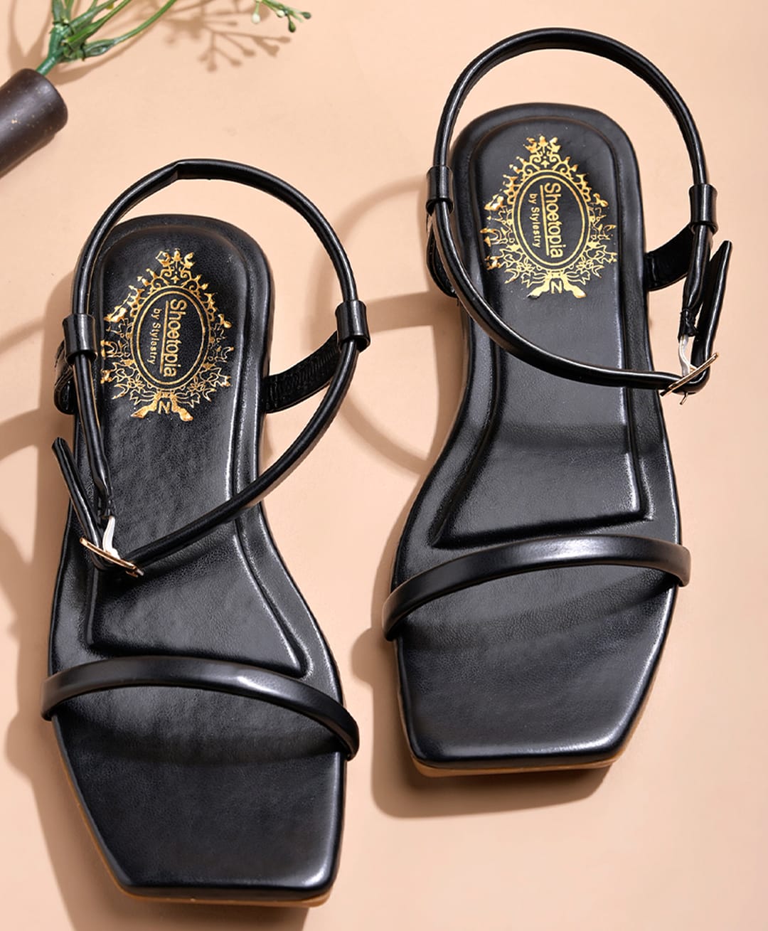Shoetopia Buckle Detailed Square Toe Sandals - Black-picture-16