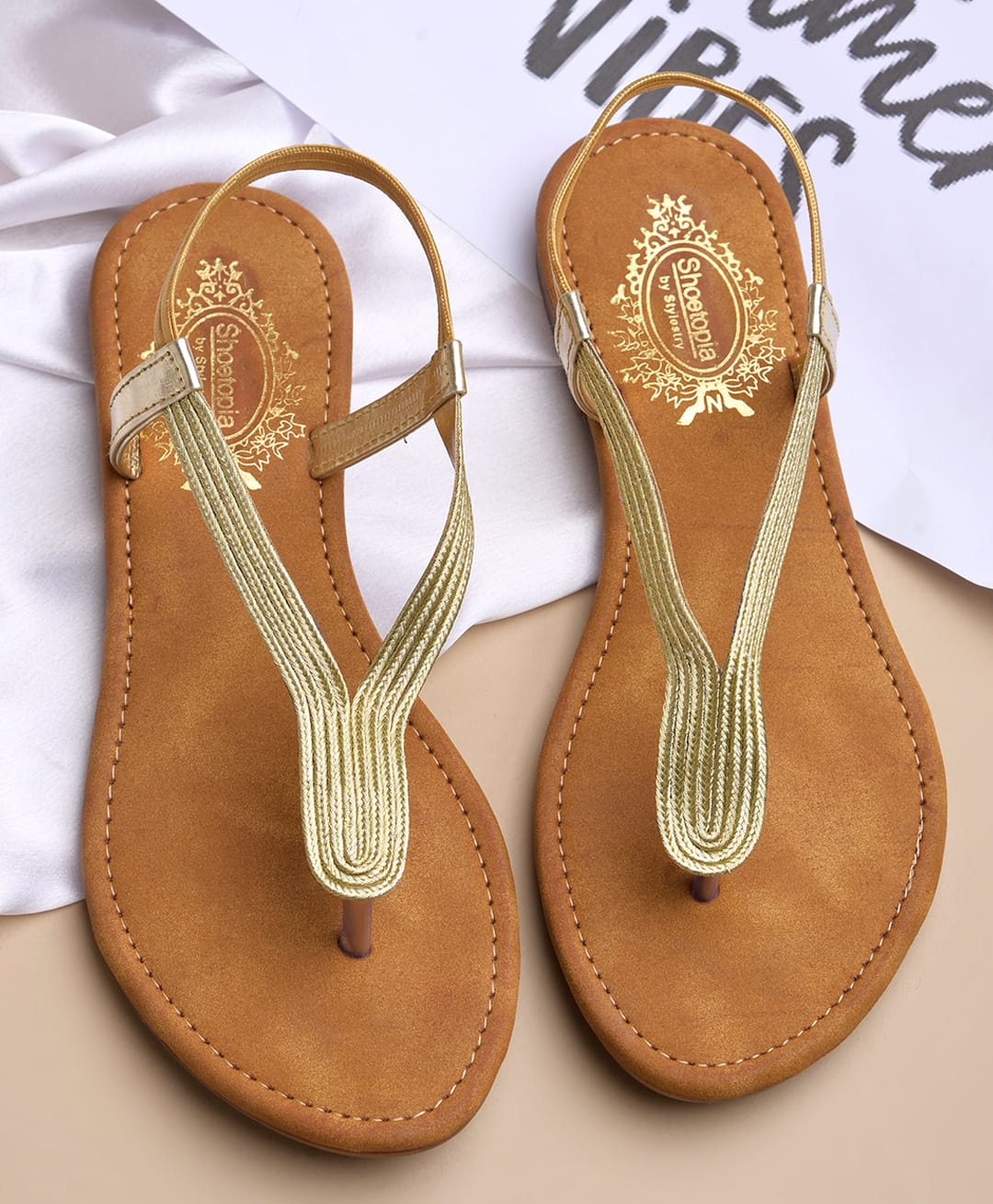 Shoetopia Metallic Strap Detailed Sandals - Gold-picture-26