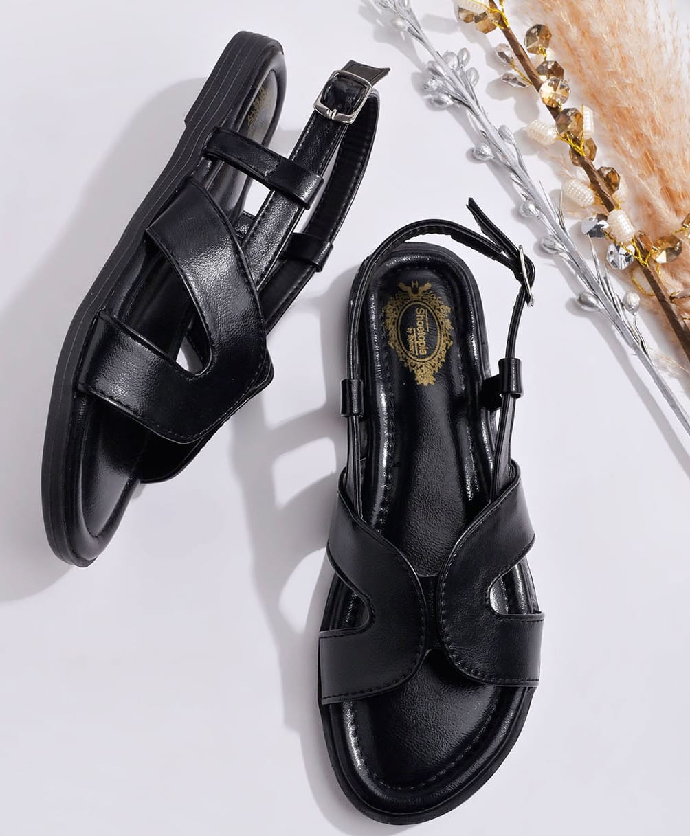 Shoetopia Strap Detailed Solid Buckle Closure Sandals - Black-picture-25
