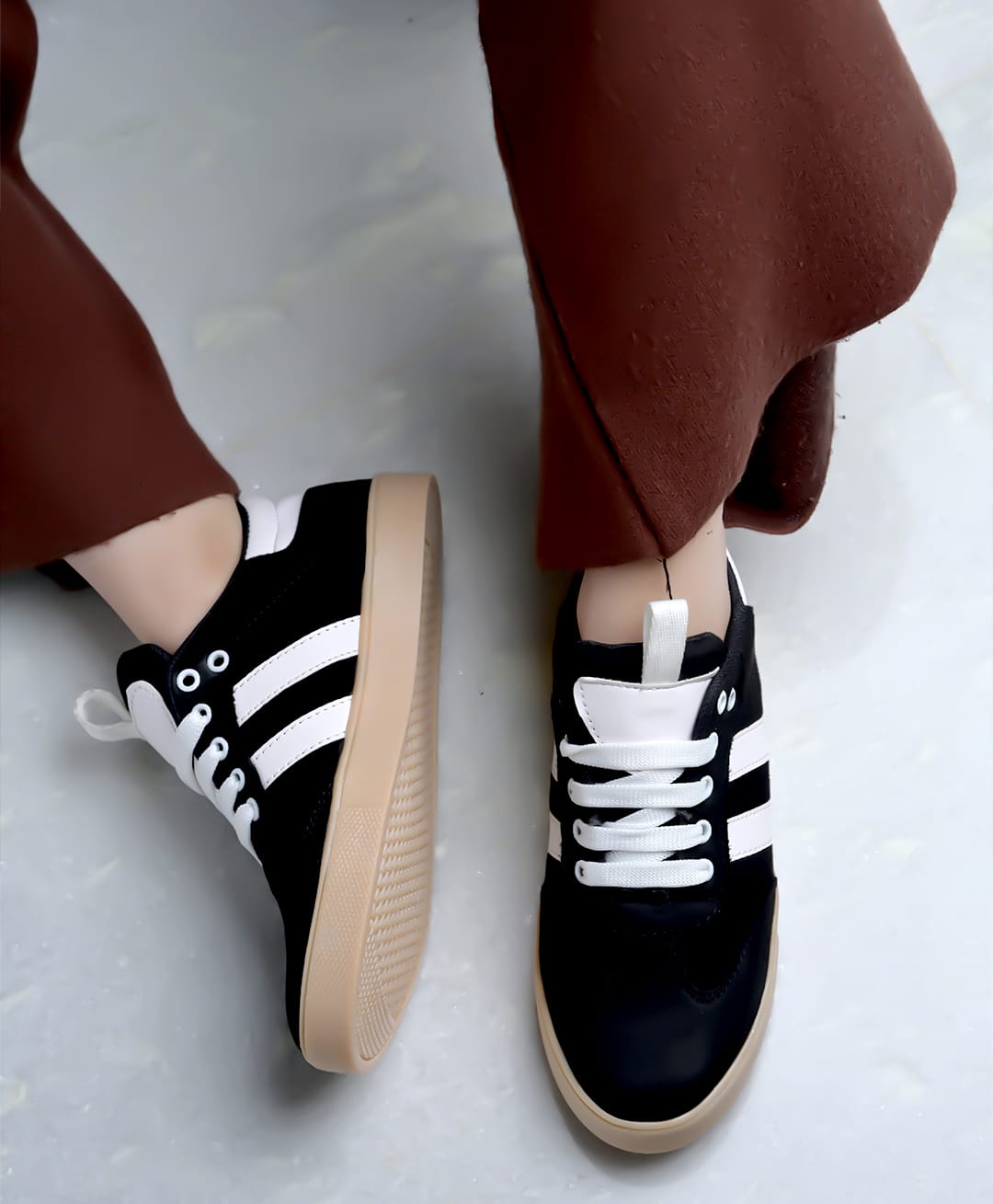 Shoetopia Placement Striped Lace Up Shoes - Black-image-15