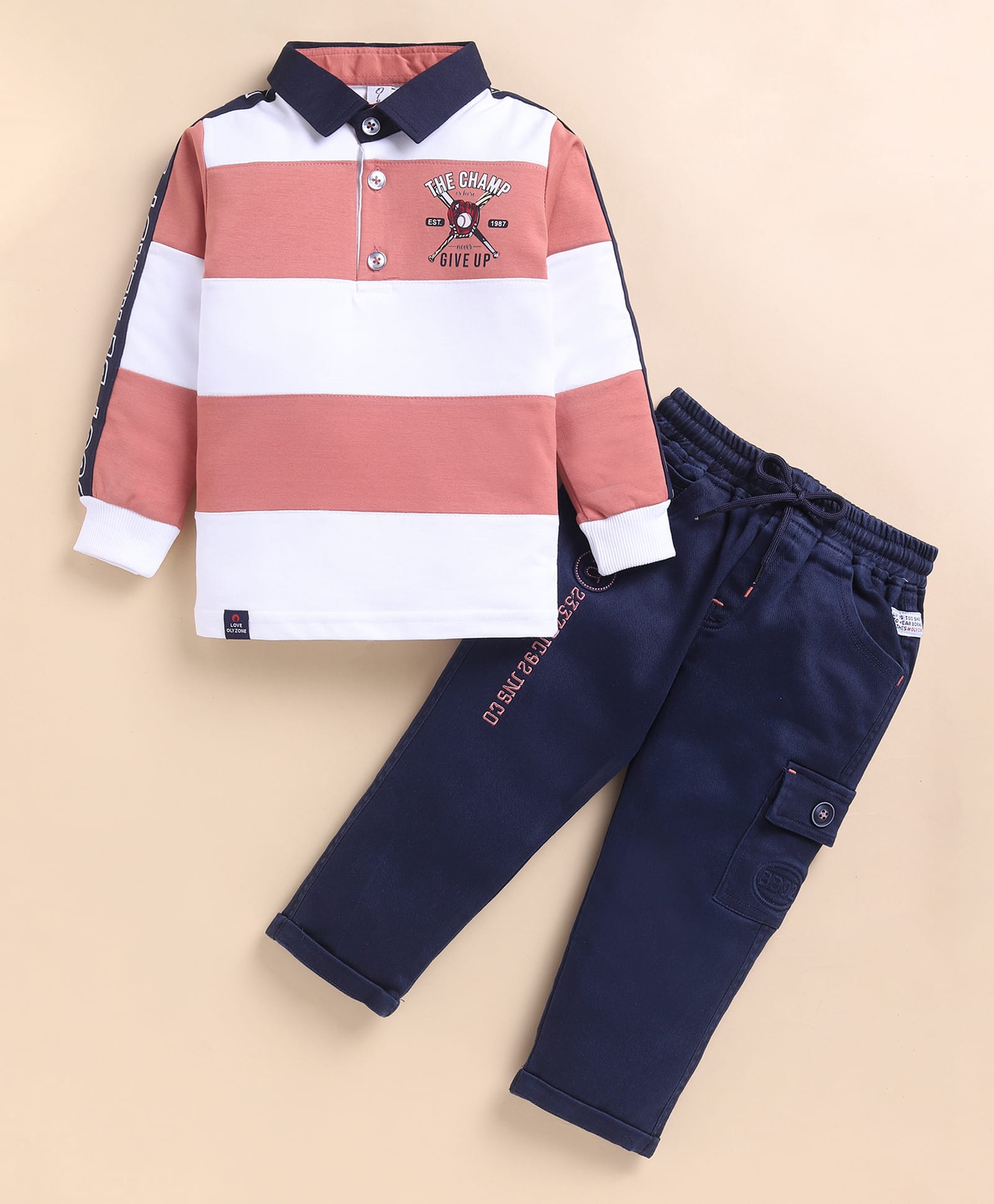Olyoly Cotton Knit Full Sleeves Basball Theme Printed Tee & Pant Set - Rust-image-37