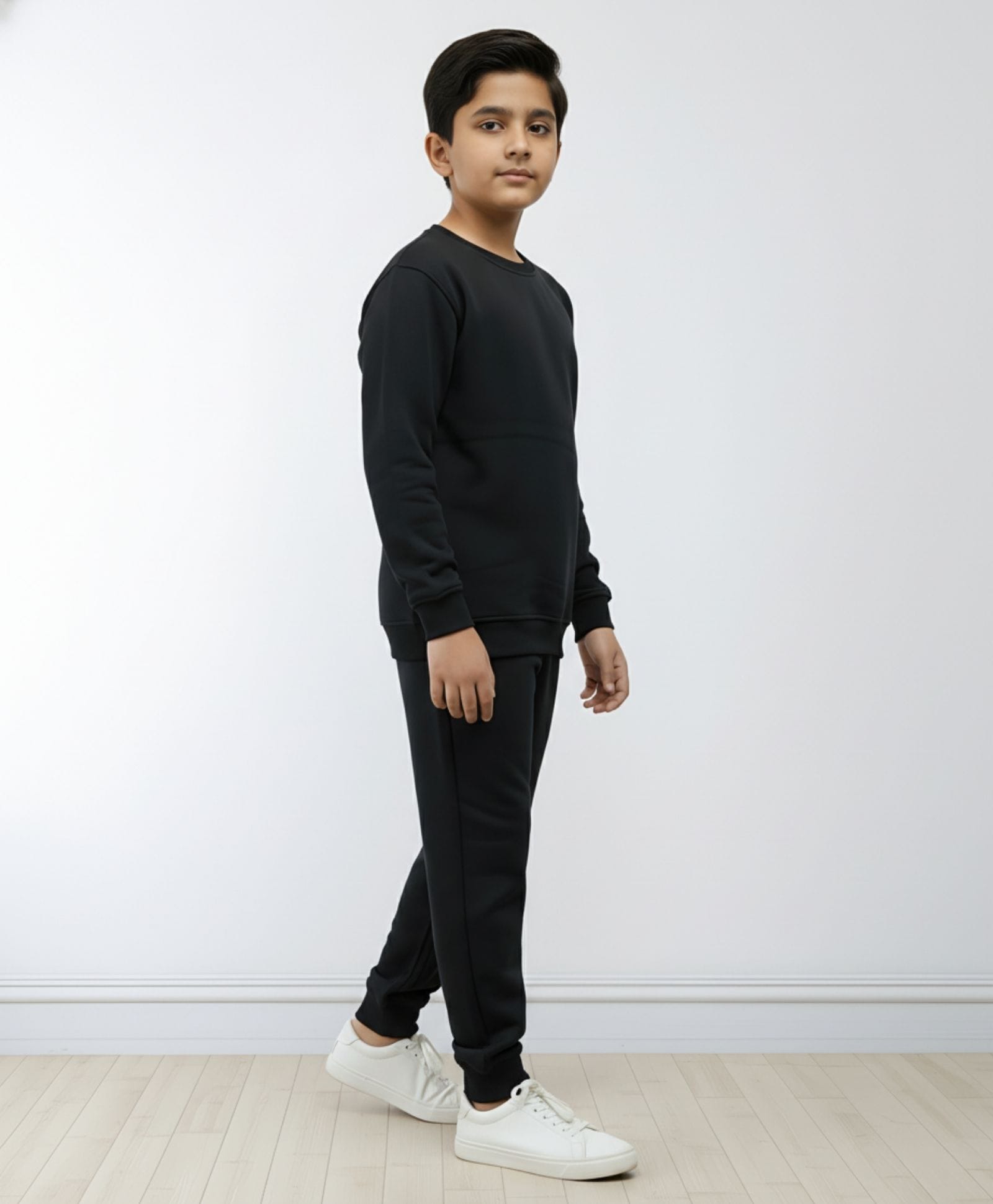 Anthrilo Fleece Knit Full Sleeves Threadwork Detailed Winter Sweatshirt & Joggers Set - Black-picture-25