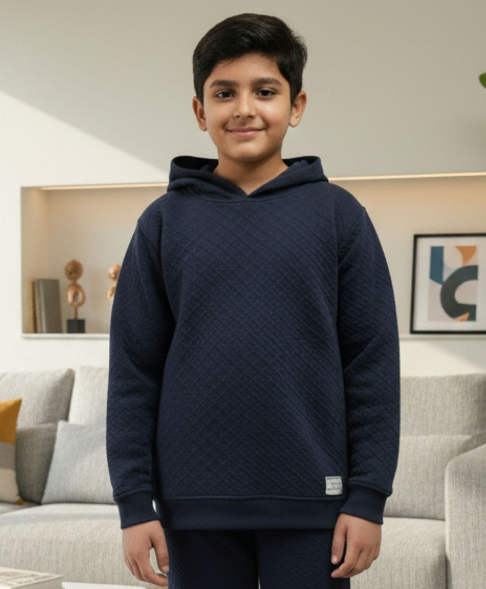 Anthrilo Fleece Knit Full Sleeves Solid Light Winter Hoodie - Navy Blue-picture-12