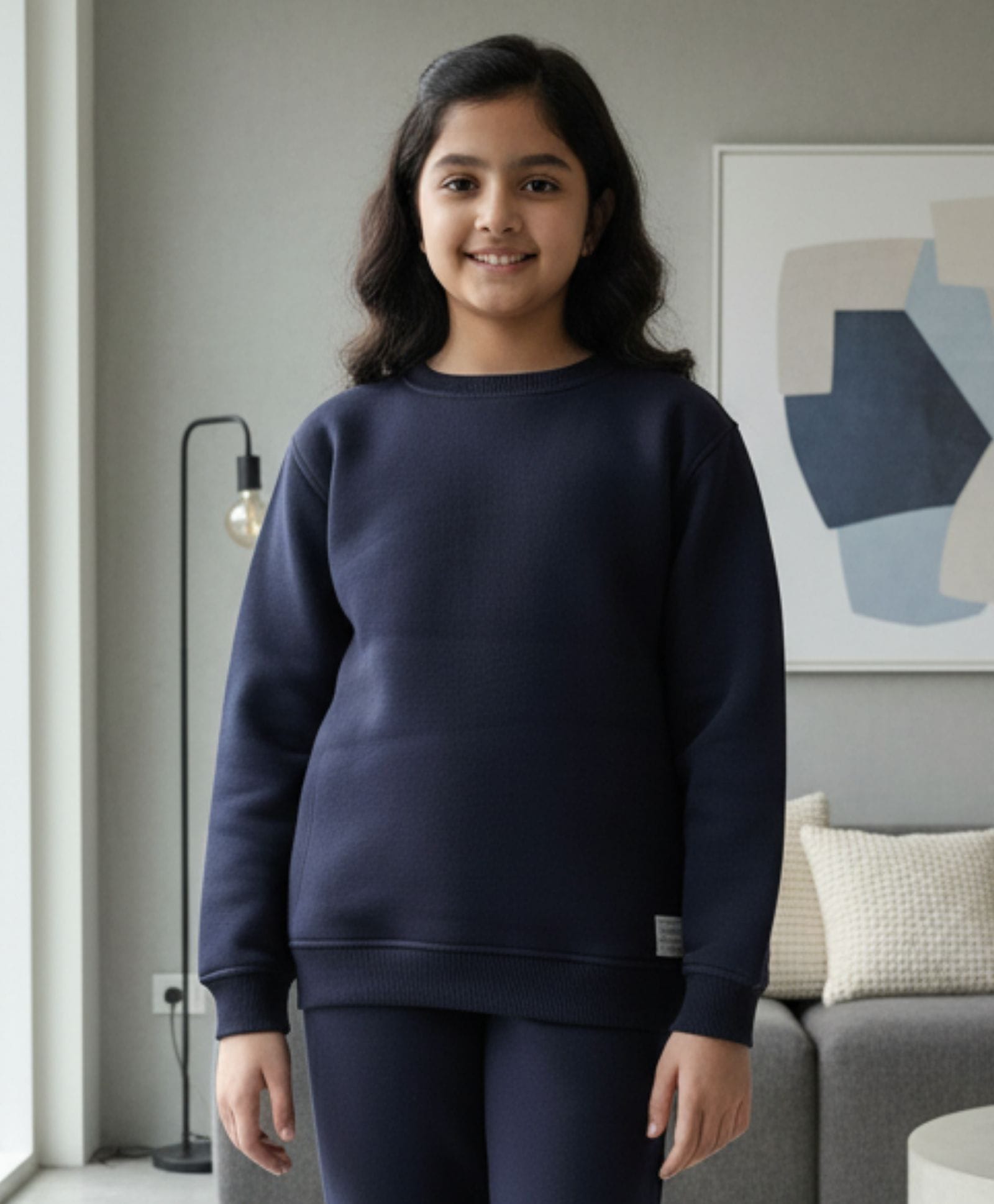 Anthrilo Fleece Knit Full Sleeves Solid Light Winter Sweatshirt - Navy Blue-picture-21