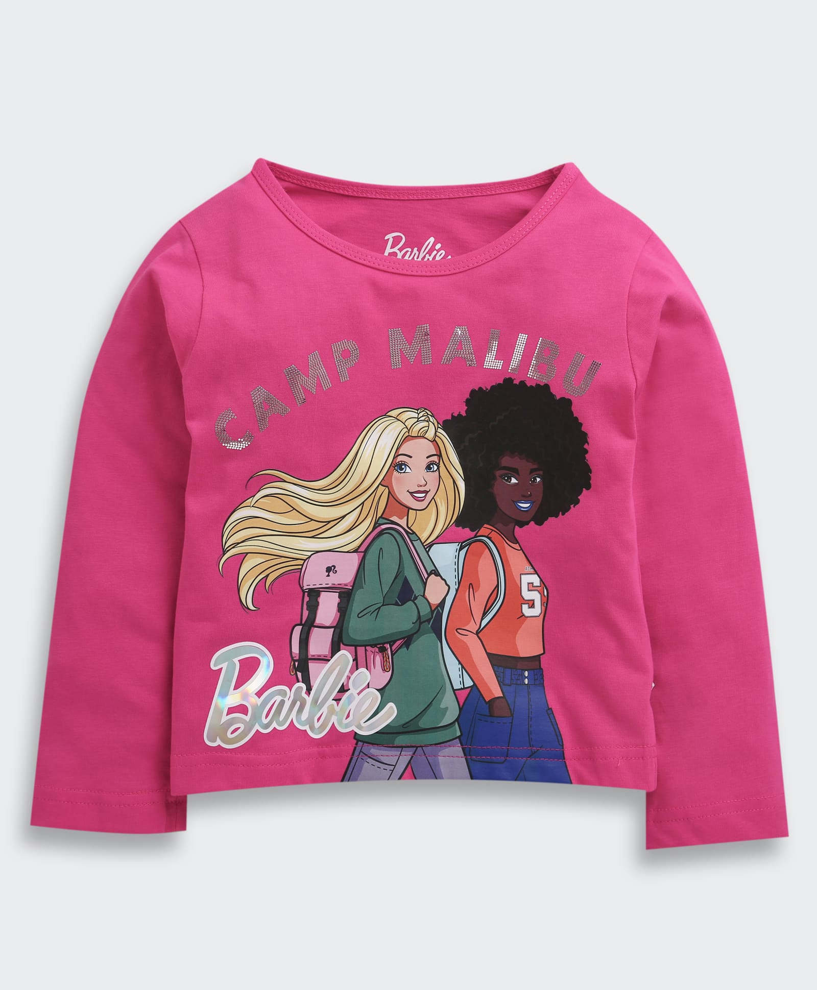 Barbie by Tiny Girl Cotton Woven Mattel Featuring Full Sleeves Barbie Characters Printed Top - Pink-picture-31