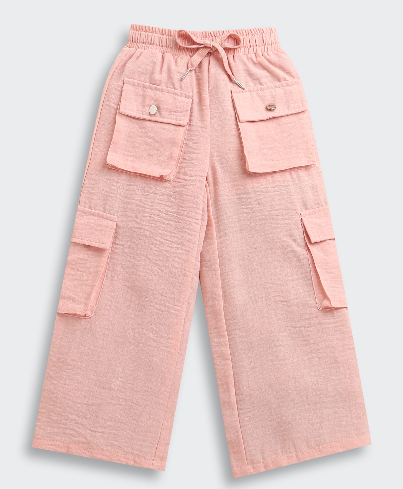 Tiny Girl Cotton Woven Solid Cargo Wide Leg Jeans - Peach-picture-25