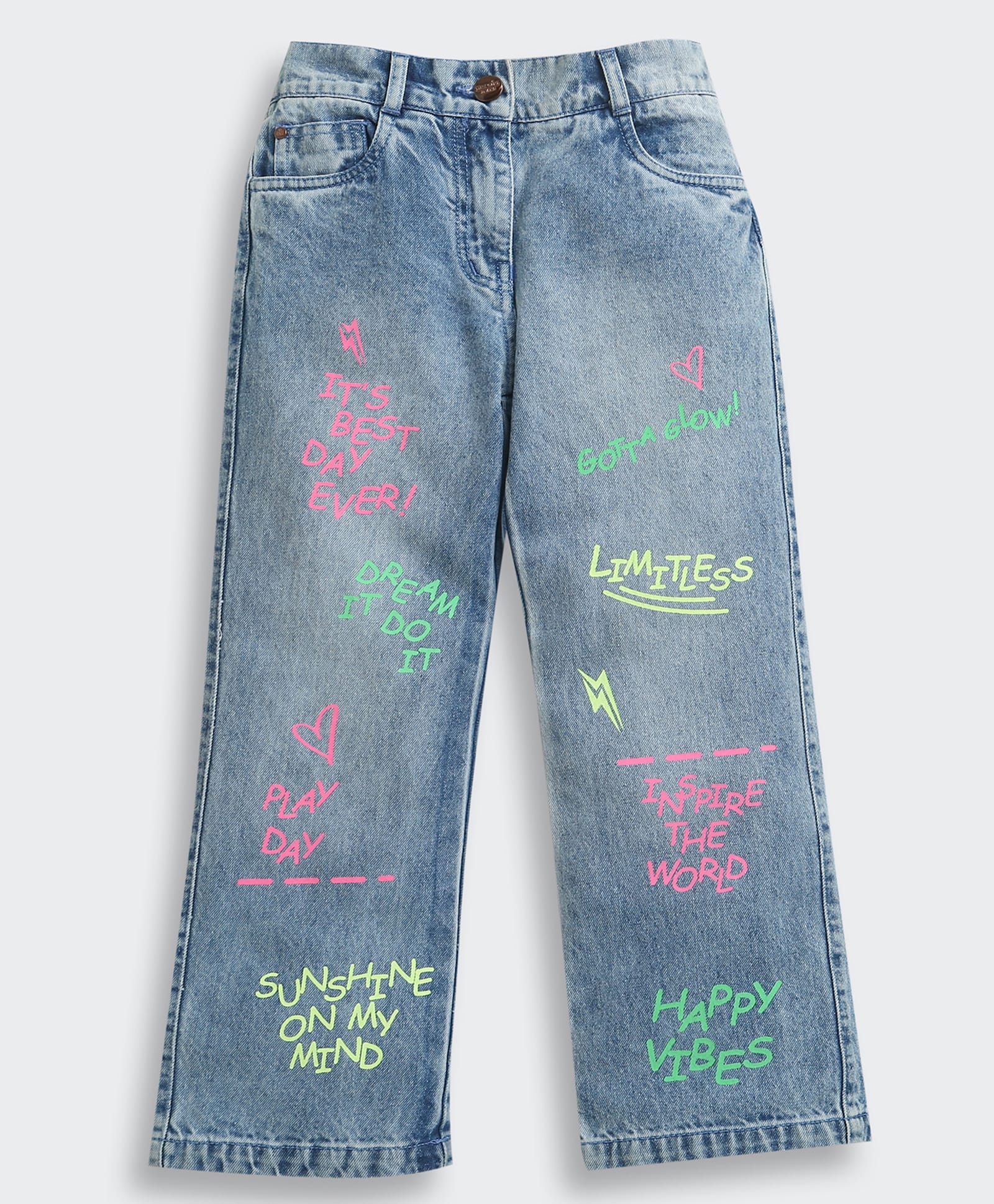 Tiny Girl Denim Woven Typography Printed Washed Jeans - Light Blue-picture-20