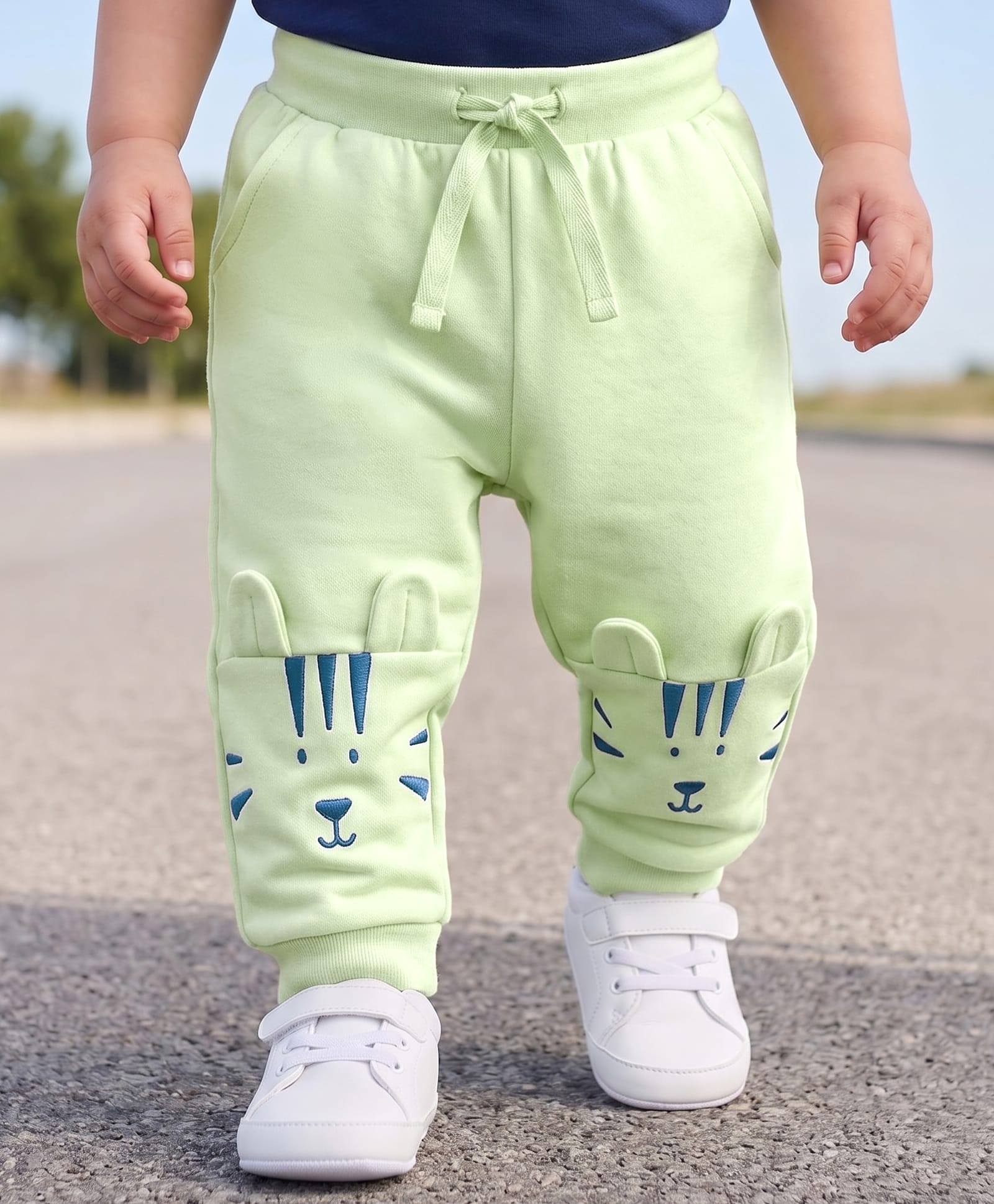 Babyoye 100% Cotton Interlock Knit Full Length Track Pant With Animal Print & Applique - Light Green-picture-23